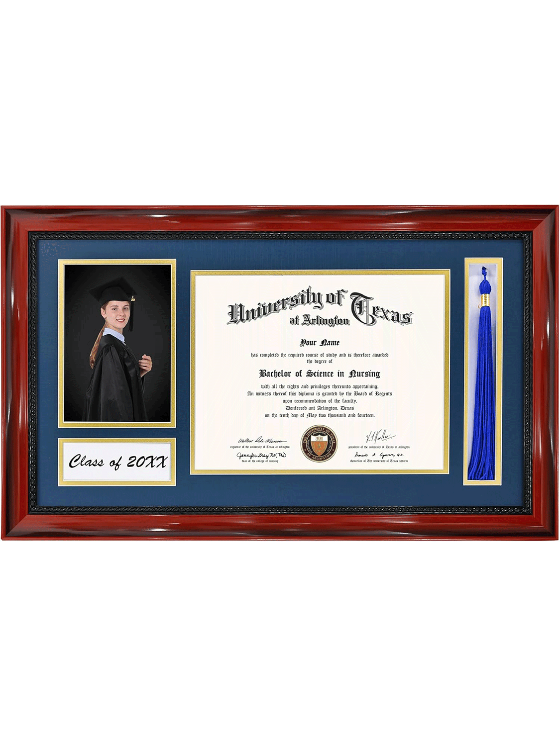 Class of 2025 Solid Wood Frame with Tassel Holder & Intricate Black Rope Detail for Certificate and Photo - 4 Colors Available