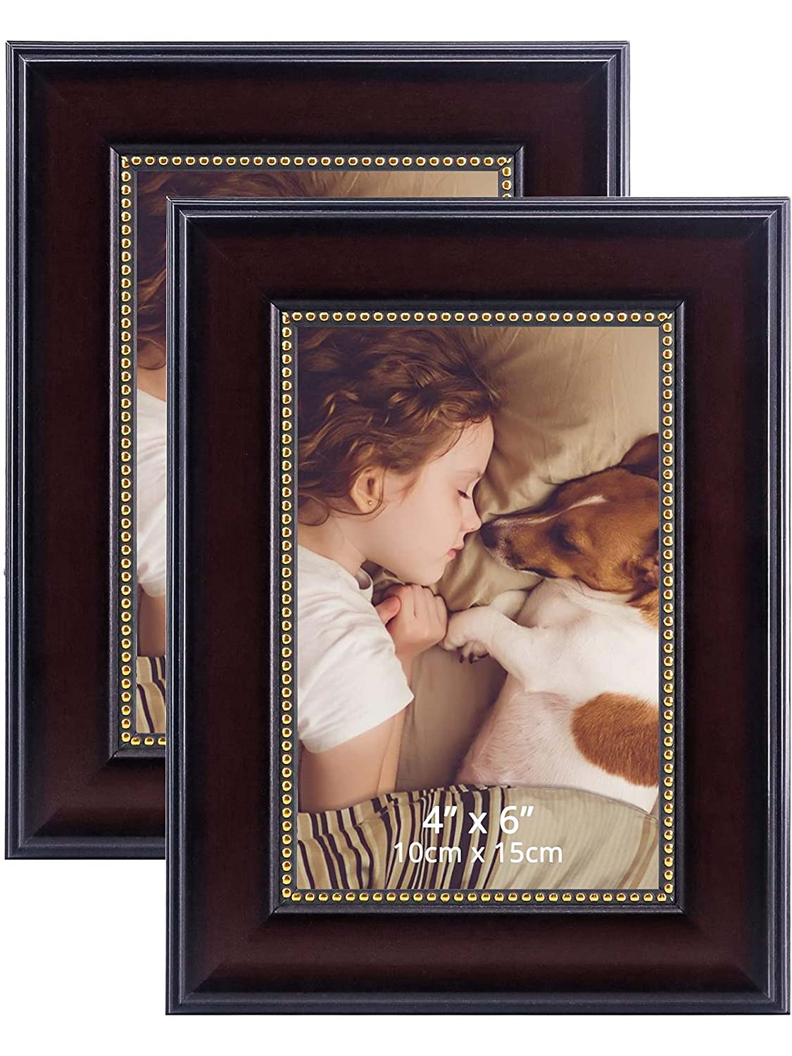 Gold Beaded Trim Picture Frame with High Definition Glass Set of 2 - Various Colors & Sizes Available