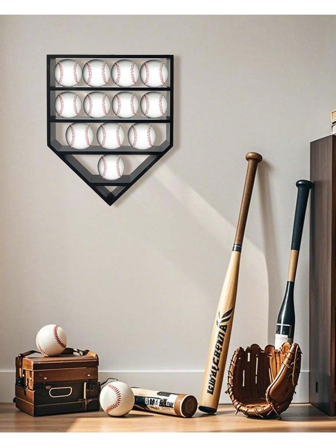 Wooden Autographed Baseball Shelves Display Case & Holder for 12 Balls - 2 Colors Available