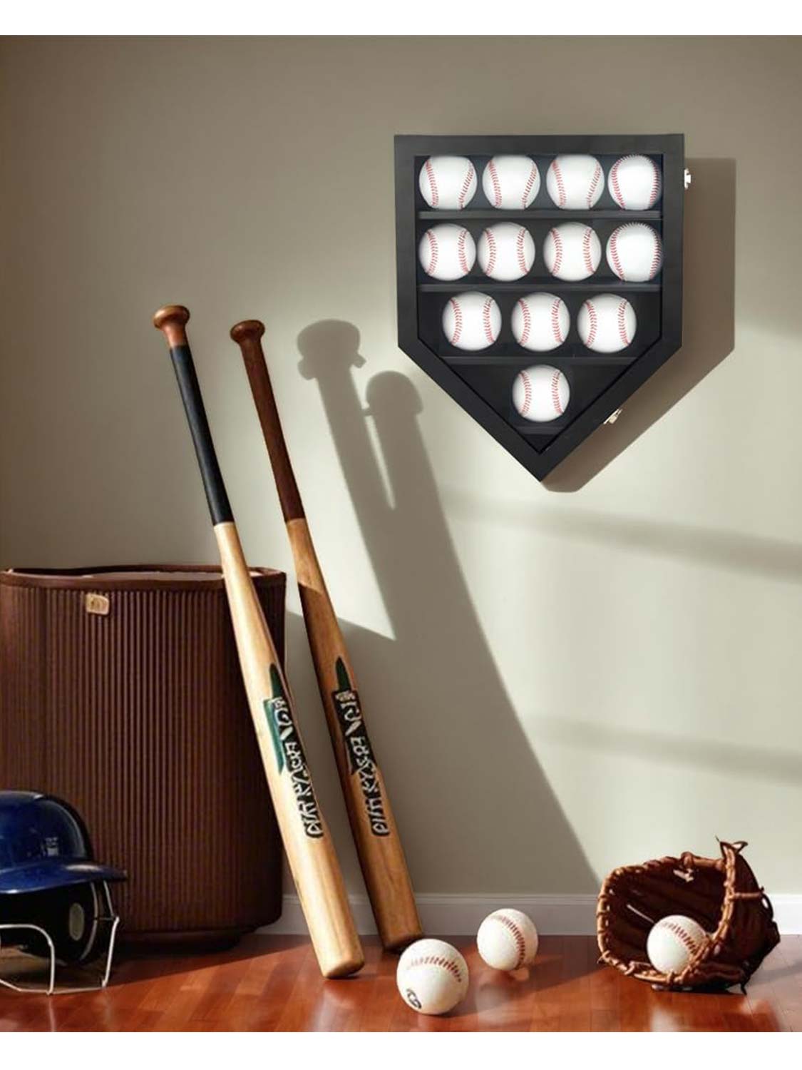 Wooden Autographed Baseball Shadow Box Display Case & Holder with HD Acrylic Front & UV Protection for 12 Balls - 2 Colors Available