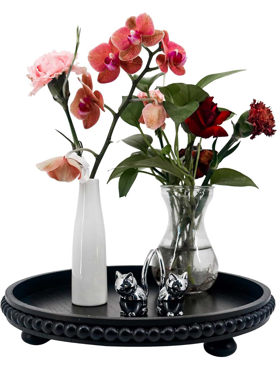 12" Round Wooden Beaded Decorative Tray - 3 Color Available