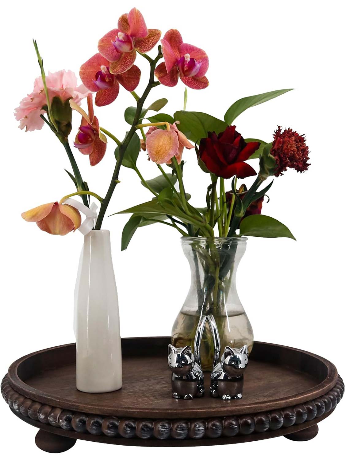 12" Round Wooden Beaded Decorative Tray - 3 Color Available