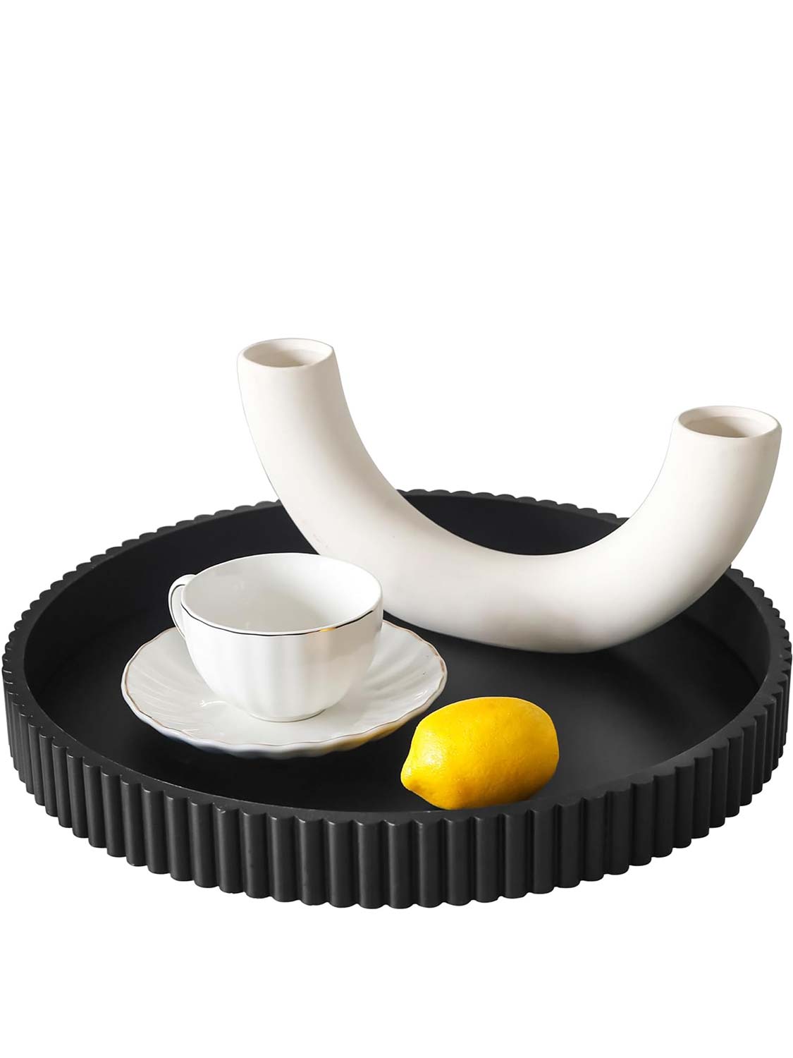 11.8" Wooden Round Decorative Serving Table Trays - 4 Colors Available