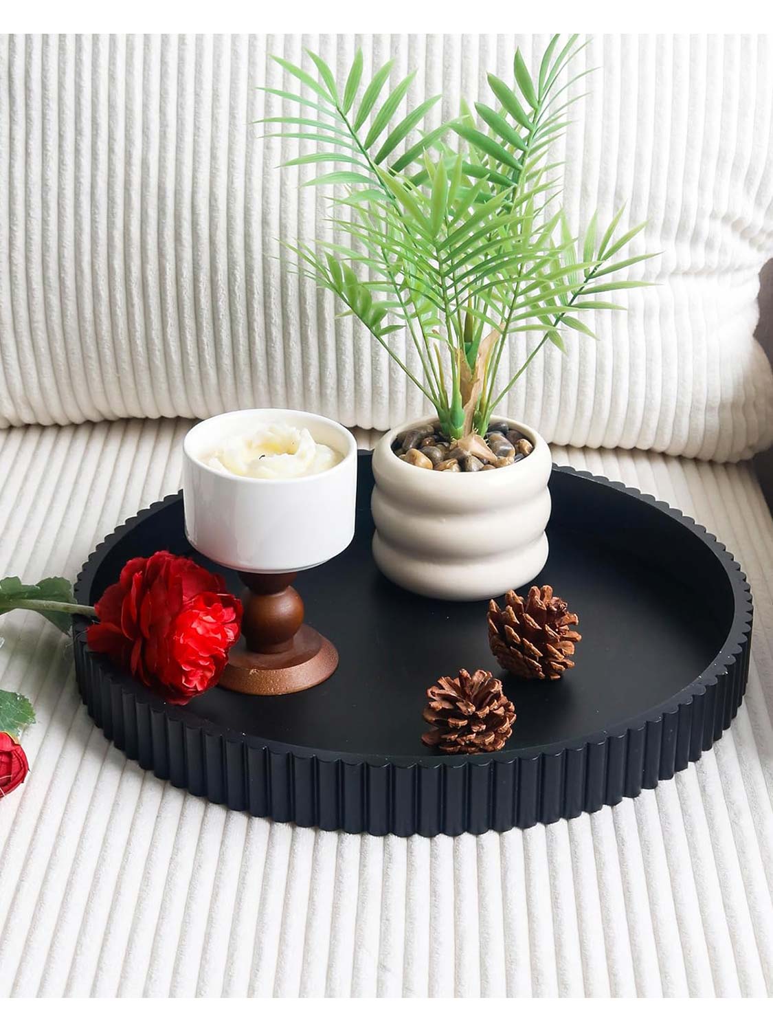 11.8" Wooden Round Decorative Serving Table Trays - 4 Colors Available