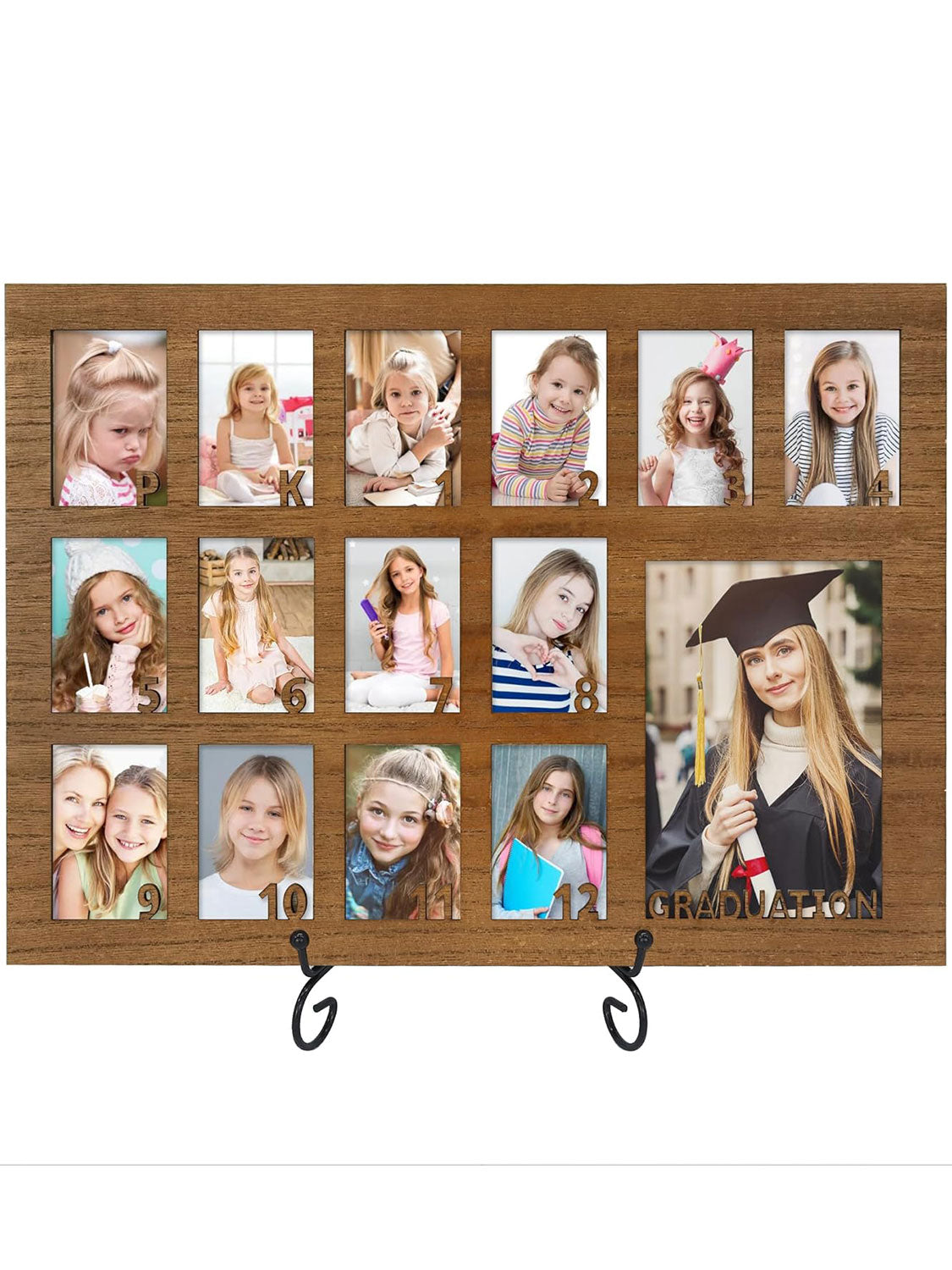 Wooden Graduation Picture Frame with Stand Easel for Pre-K to 12 Photos - 3 Colors Available