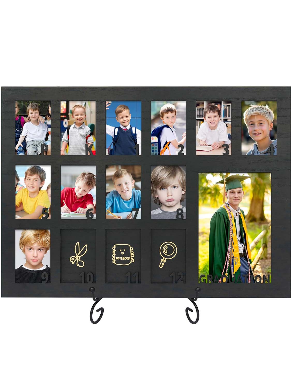 Wooden Graduation Picture Frame with Stand Easel for Pre-K to 12 Photos - 3 Colors Available