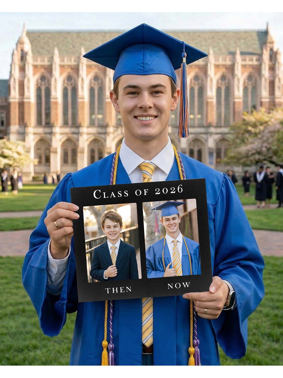 Class of 2026 Double 5x7 Then and Now Wooden Graduation Photo Frame - 2 Styles Available