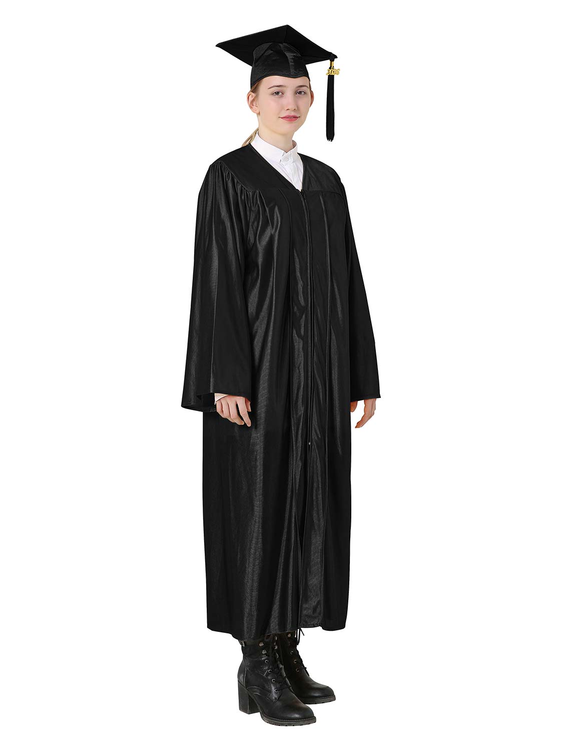 Shiny High School Graduation Cap and Gown Set - 12 Colors Available