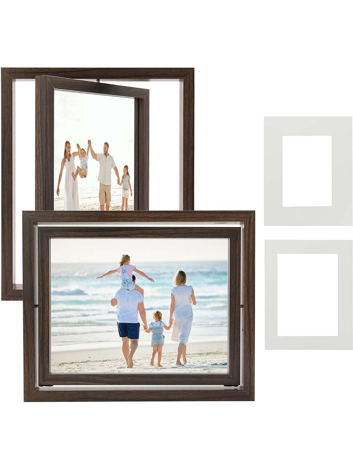 Brown Rotating Floating Double-Sided Glass for Tabletop Display Picture Frame Set of 2