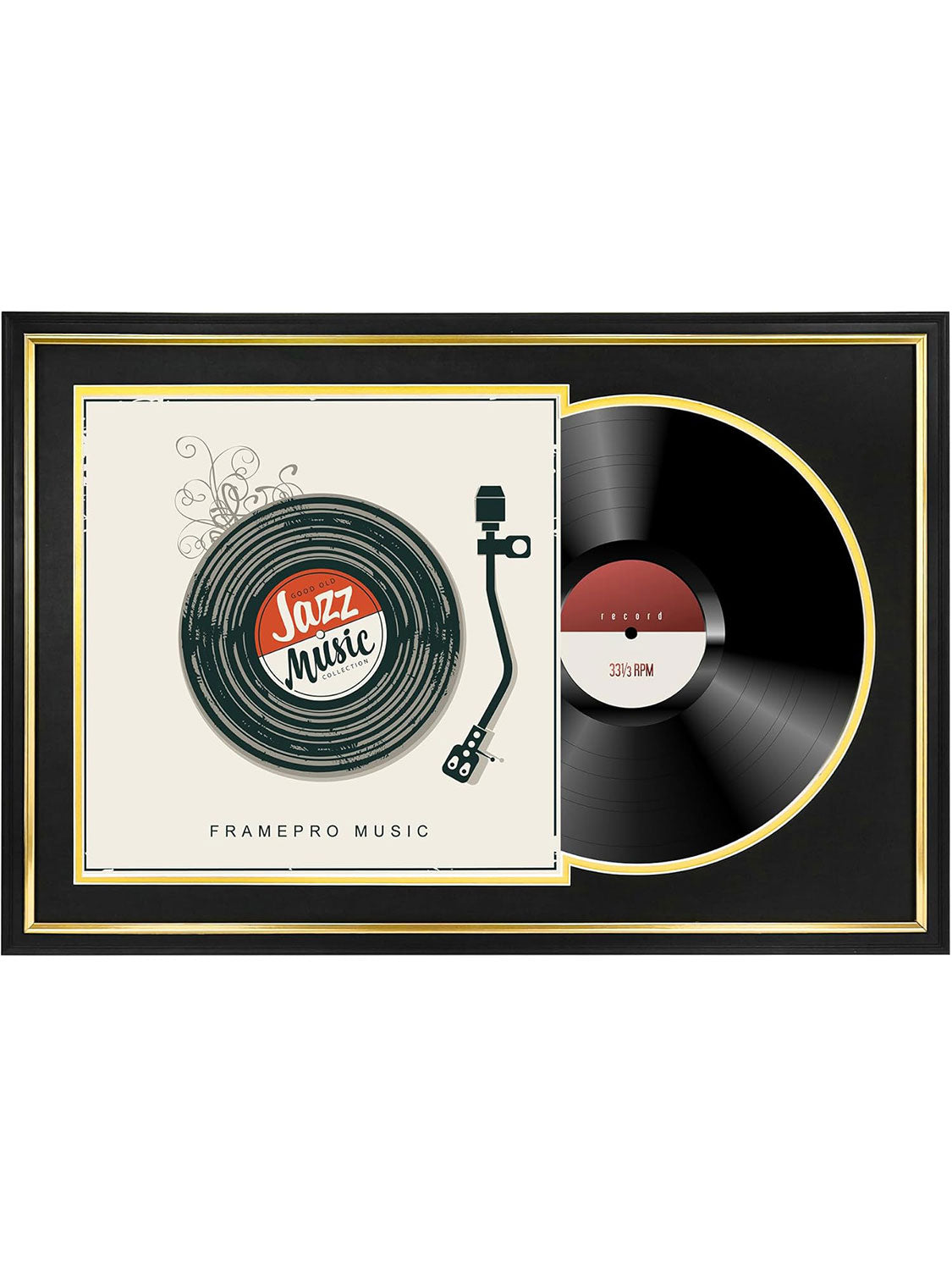 Black Vinyl Record Album Frame with Gold Trim for 12*12 LP Covers - 2 Colors Avialable