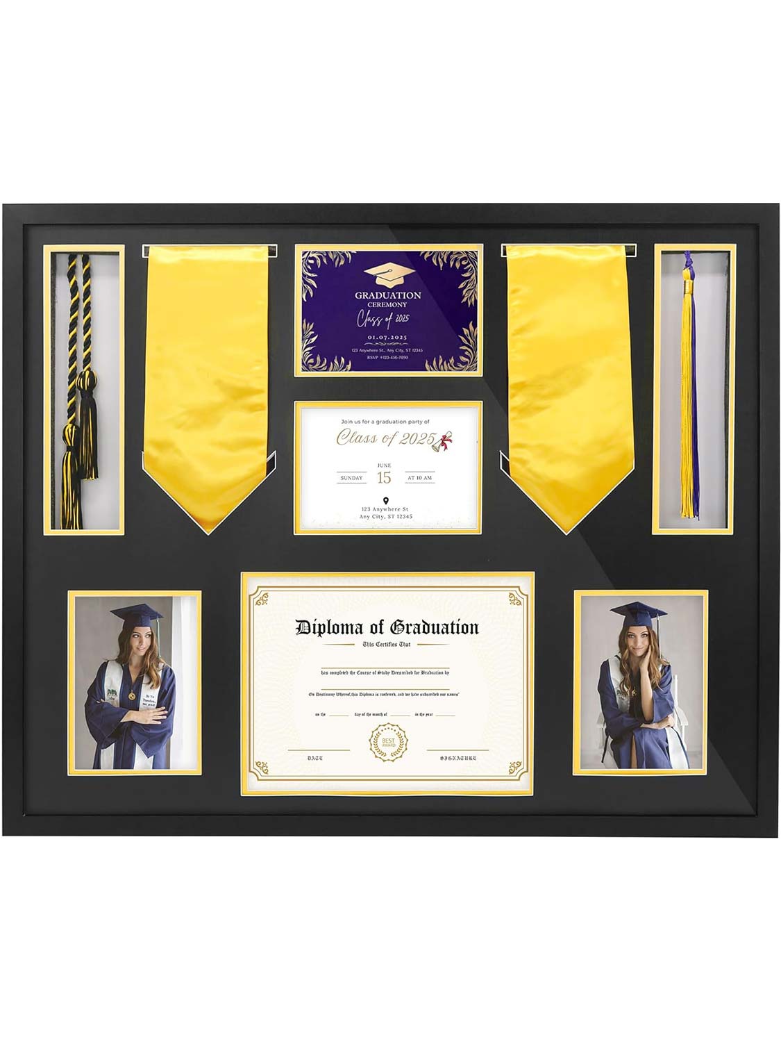 24*27 Graduation Shadow Box Frame for 8.5*11 Diploma, Tassel, Stole, Medal & 5*7 Photo