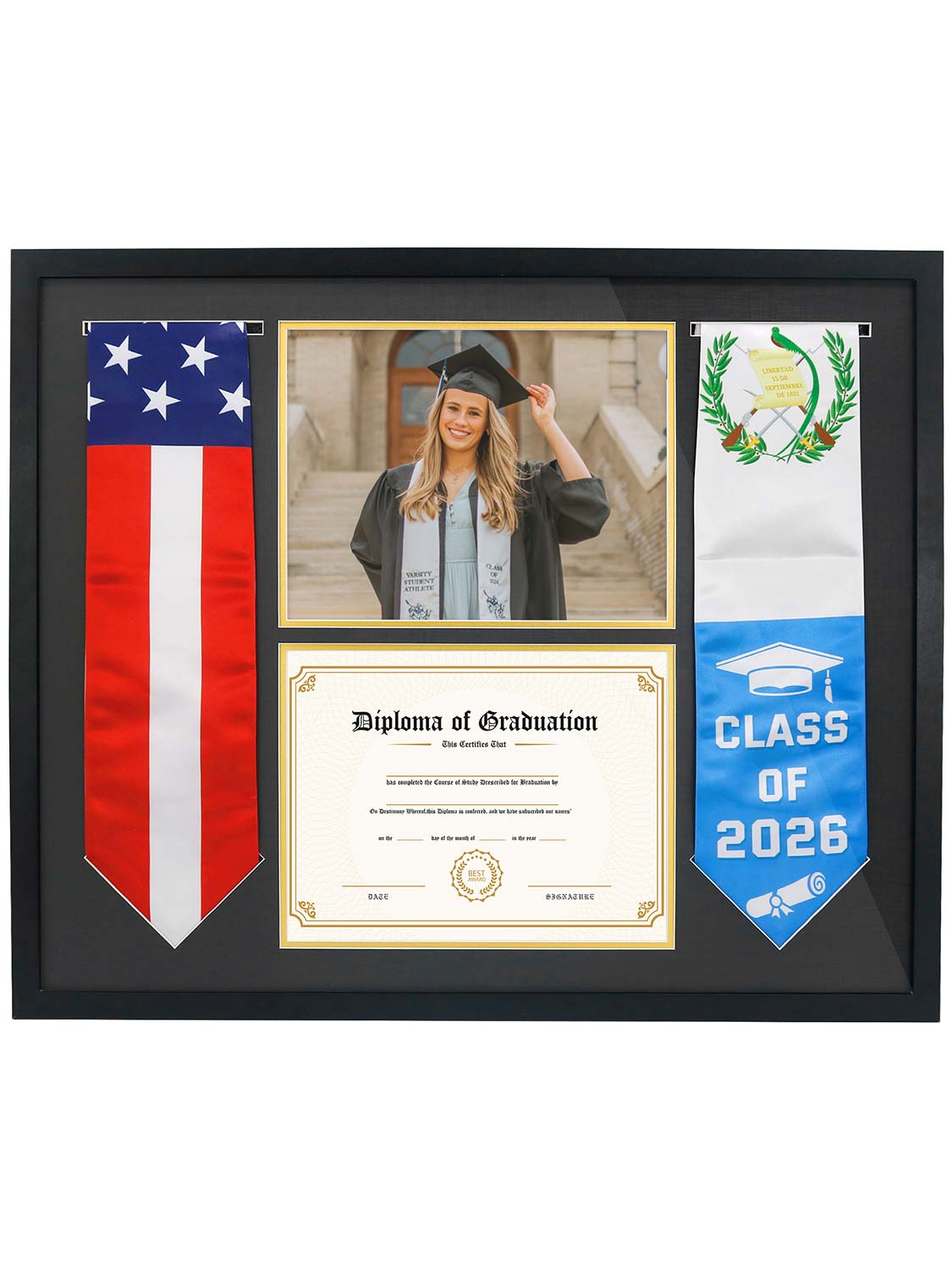 Black MDF Graduation Shadow Box Frame for 8.5*11 Diploma, Stoles & 5*7 picture - 2 Sizes Avalilable