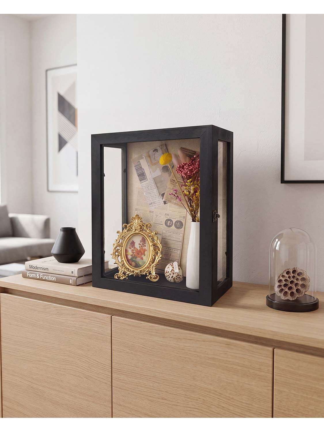 Extra Deep Wood Shadow Box with 3 Removable Panels - Various Colors & Sizes Available