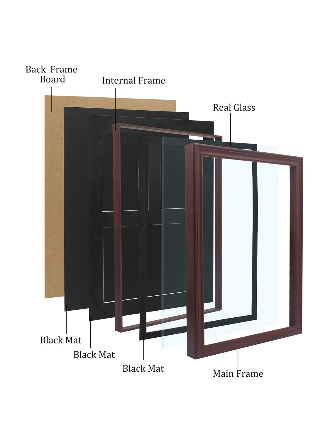 18*13 Wood Medal Display Case with Real Glass 3-in-1 mat holds race bib, medals and photos - 4 Colors Available