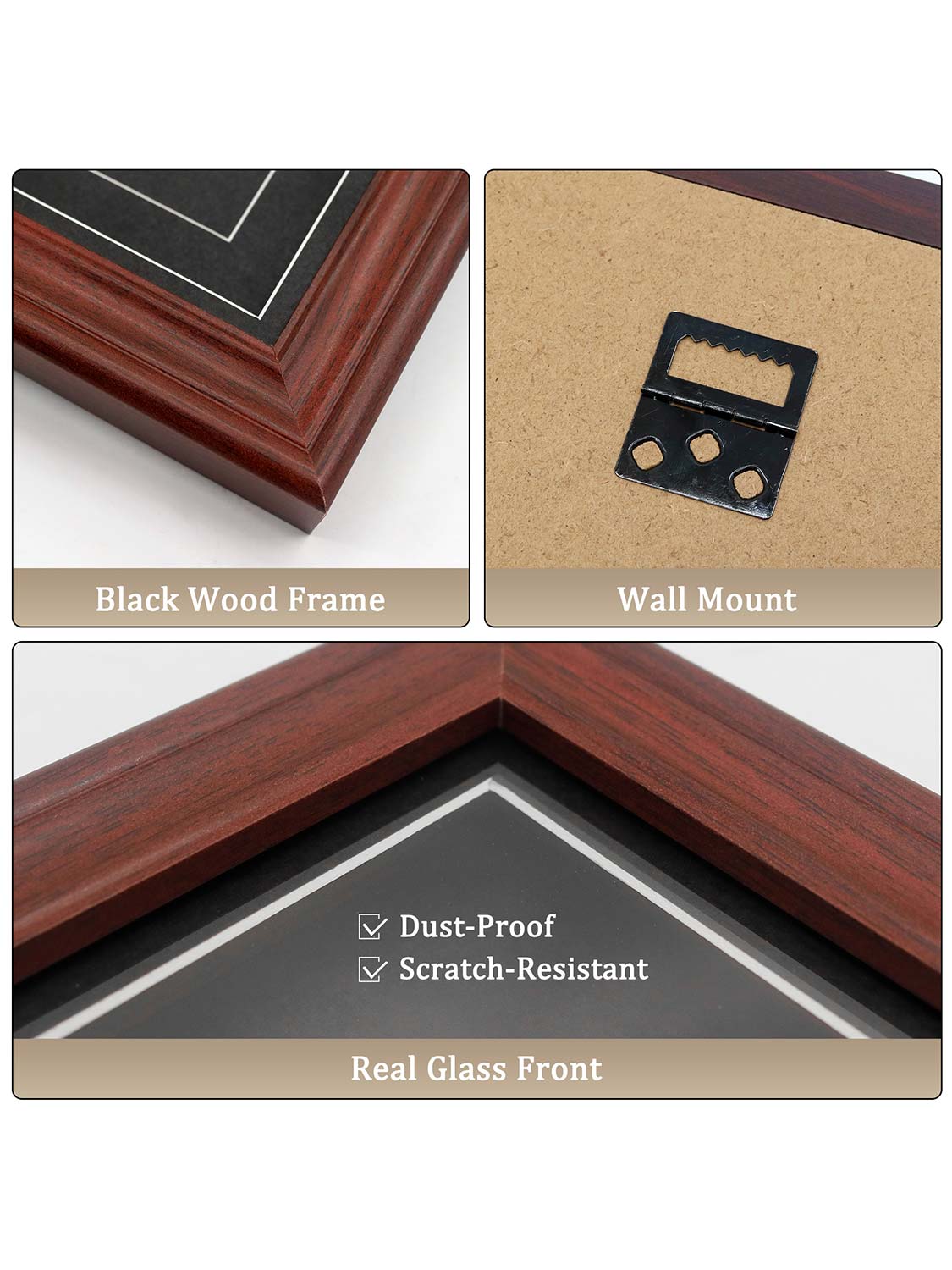 18*13 Wood Medal Display Case with Real Glass 3-in-1 mat holds race bib, medals and photos - 4 Colors Available