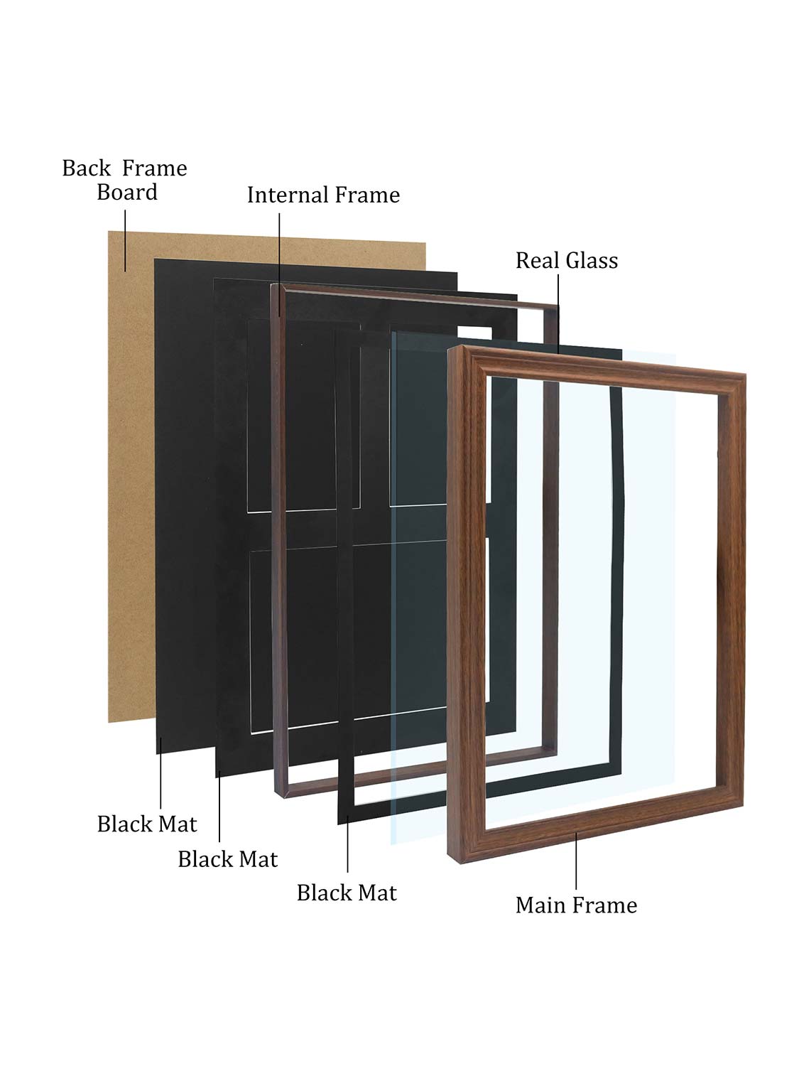 18*13 Wood Medal Display Case with Real Glass 3-in-1 mat holds race bib, medals and photos - 4 Colors Available