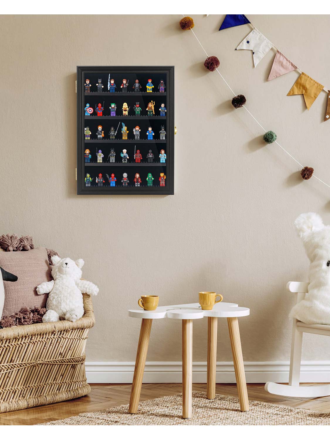 12*16 Wooden Lego Minifigures Shadow Box with Lock - 3 Colors Available