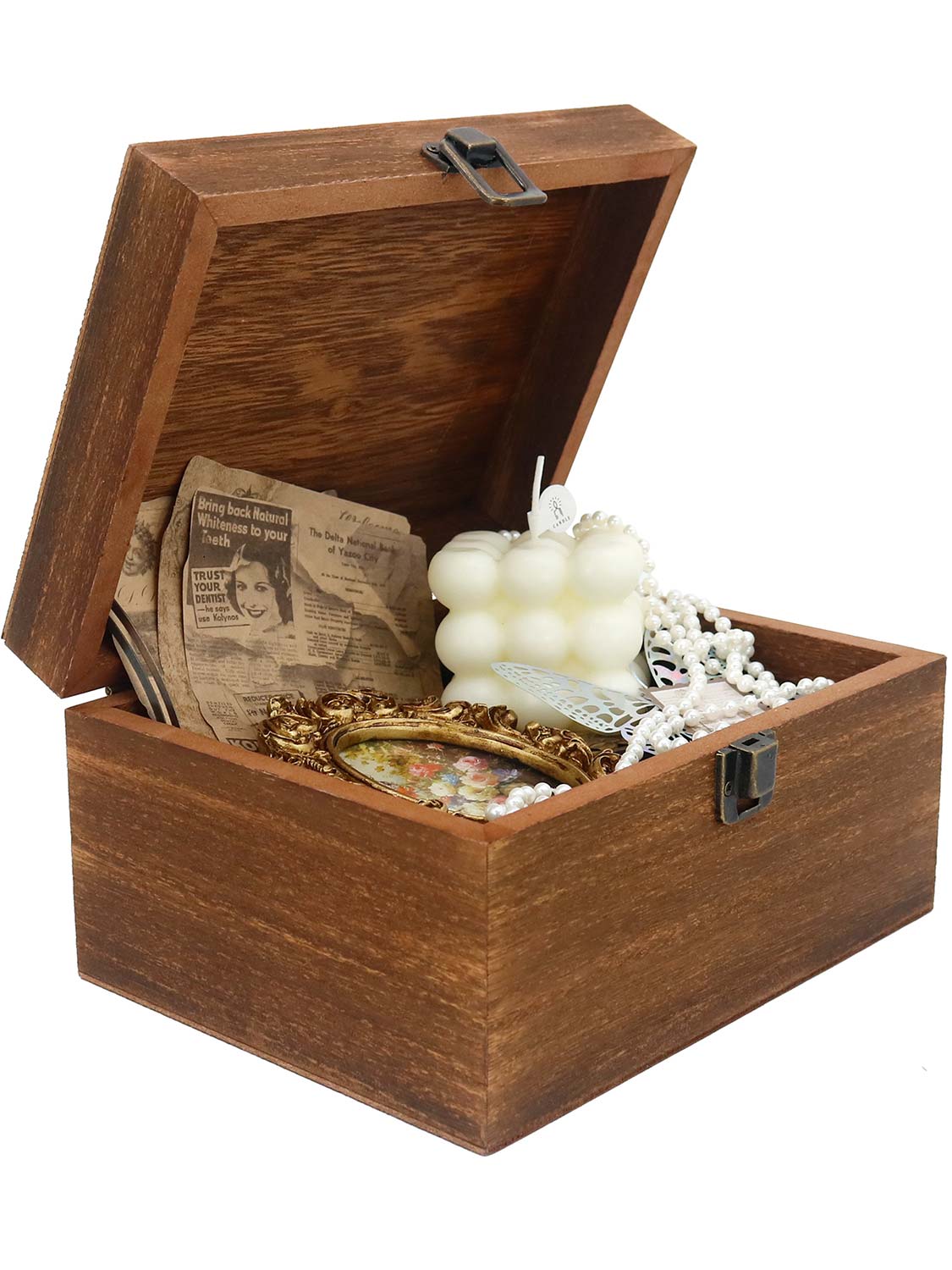 Wooden Storage Vintage Treasure Box with Velvet Base for Crafts and Photos - Various Colors and Sizes Available