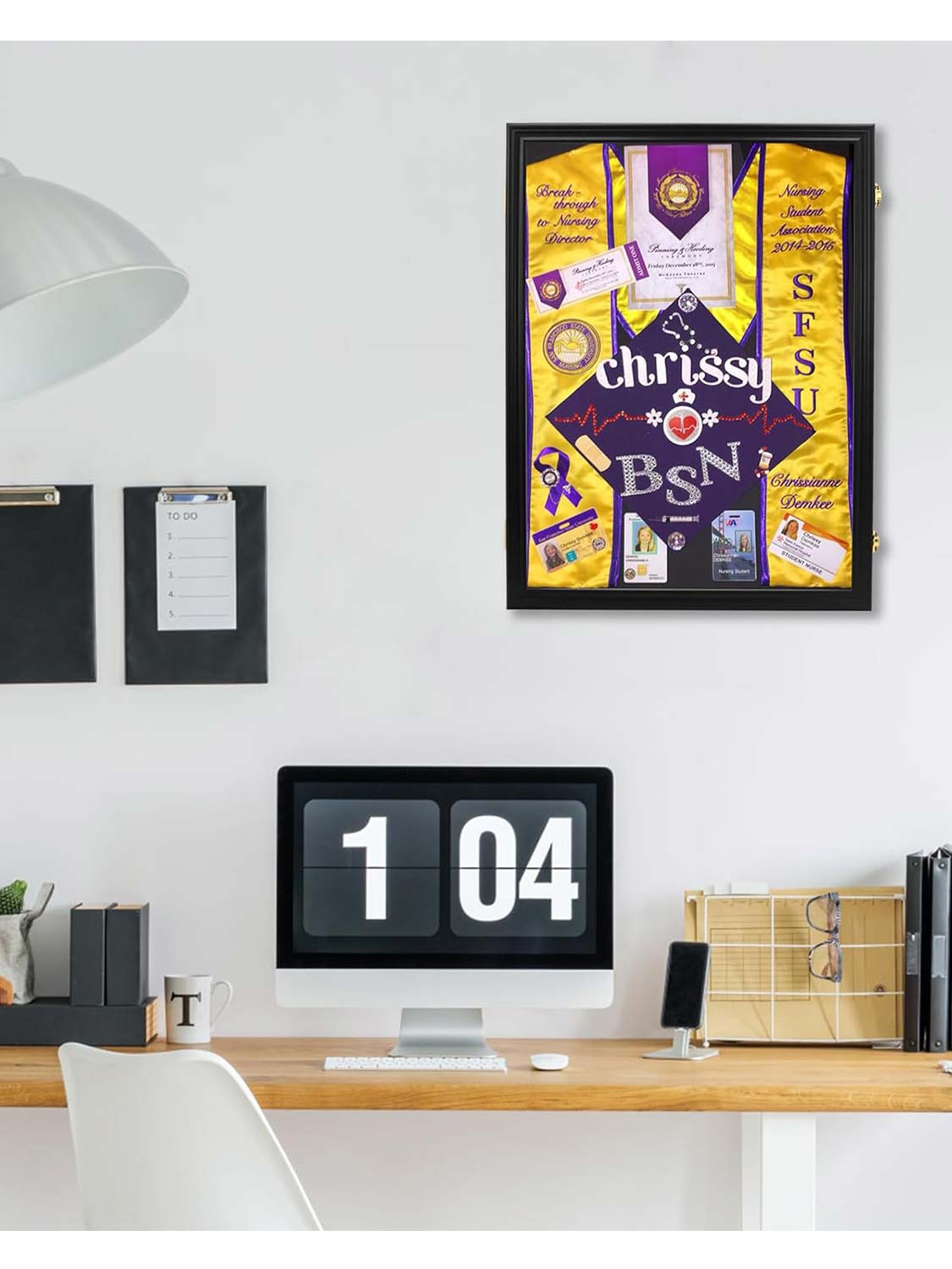 17.7*23.6 Graduation Shadow Box Frame for Cap Gown Diploma Stole Cords with Stick Pins & Hanging Hardware - 4 Colors Available