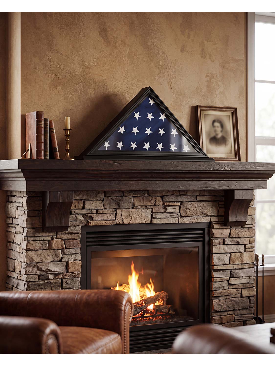 Solid Wood Wall Mounted Triangle Flag Shadow Box for 5*9.5 American Veteran Burial Flag - 3 Colors Available