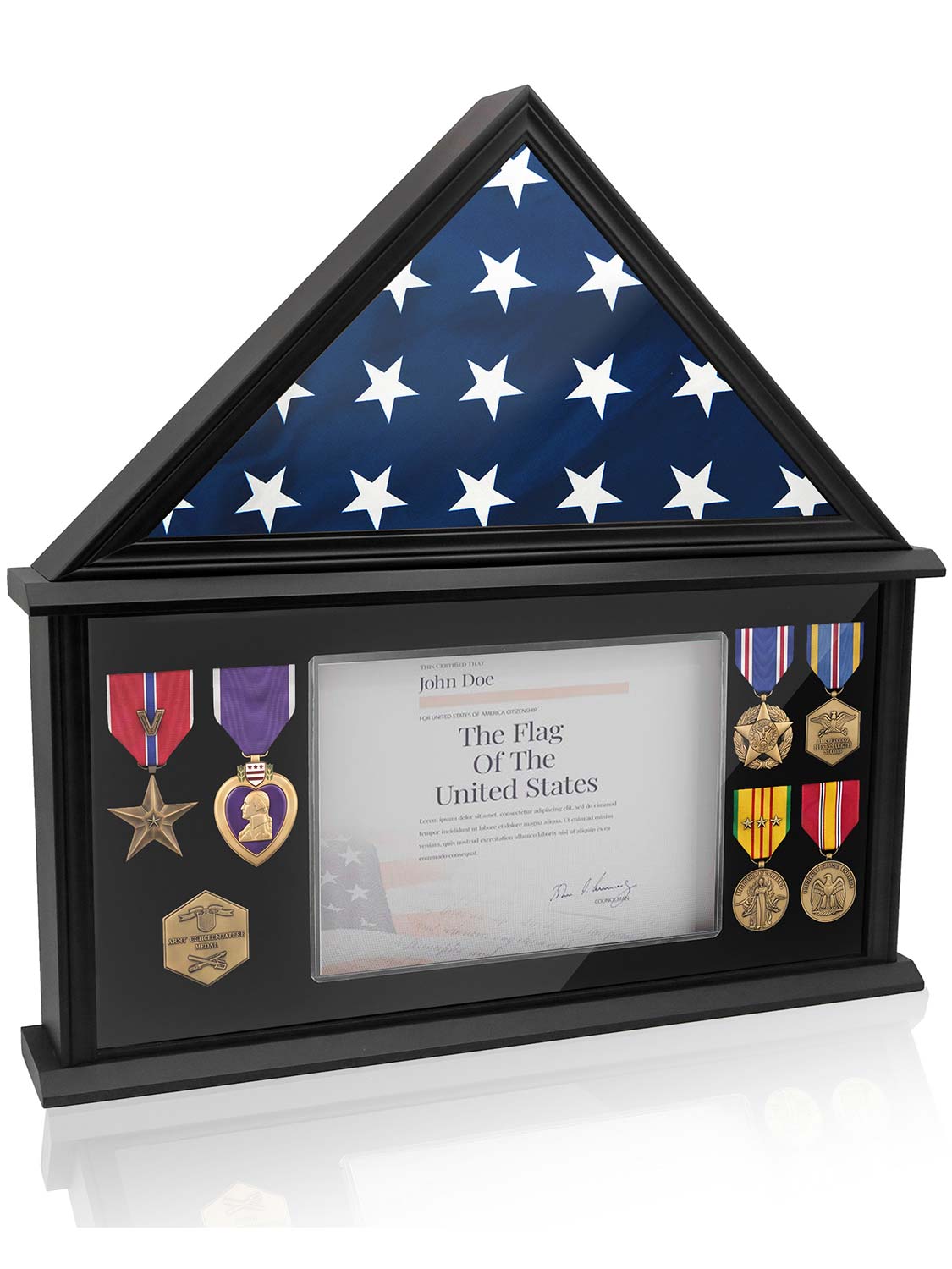 Solid Wood Burial Flag Shadow Box for 5*9.5 American Veteran Burial Flag with Certificate Holder - 3 Colors Available