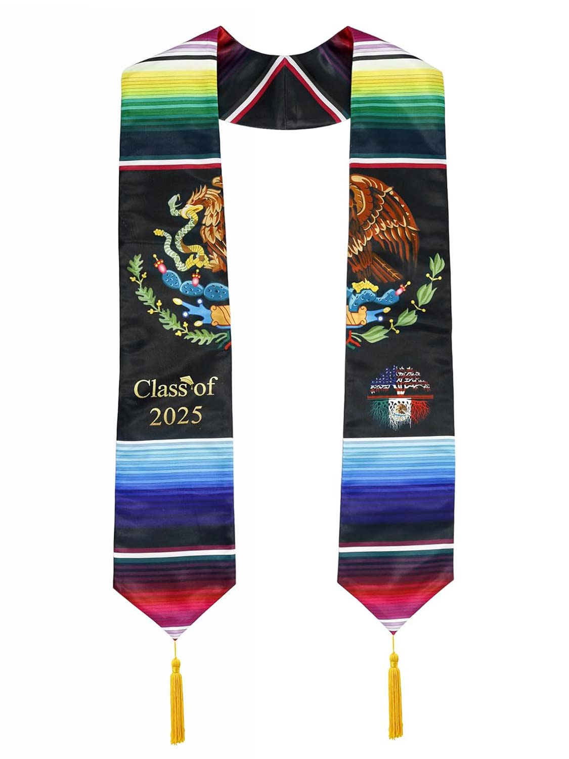 Class of 2025 Mexican Unisex Graduation Stole 72" with Gold Tassel - 2 Styles Available
