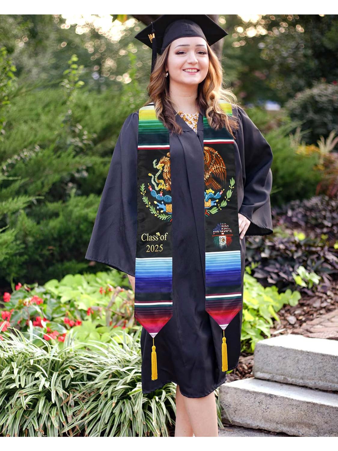 Class of 2025 Mexican Unisex Graduation Stole 72" with Gold Tassel - 2 Styles Available