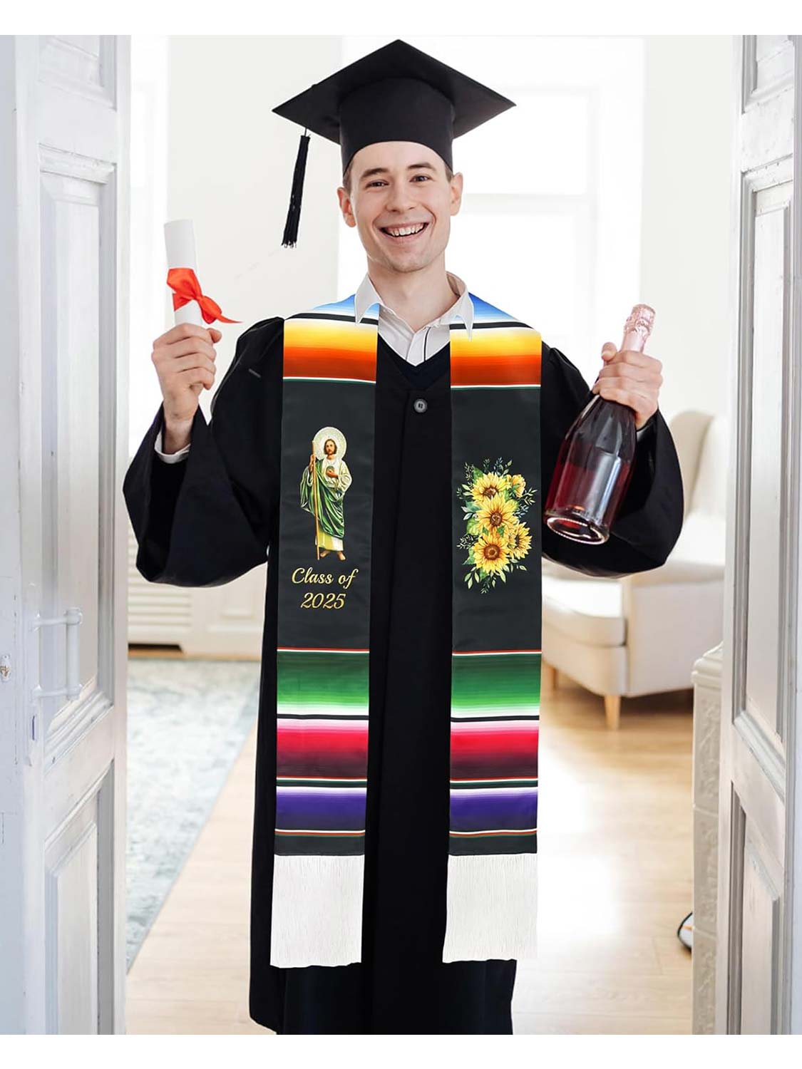 Mexican 72" Class of 2025 Graduation Stole with White Tassels - 4 styles available