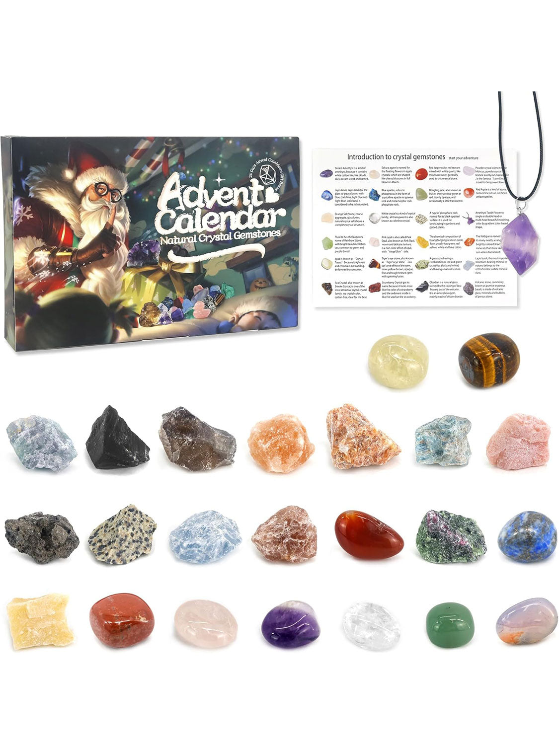 Christmas 24 Days Countdown Surprise Gem Series Gifts Contain 24 Different Kinds of Rocks