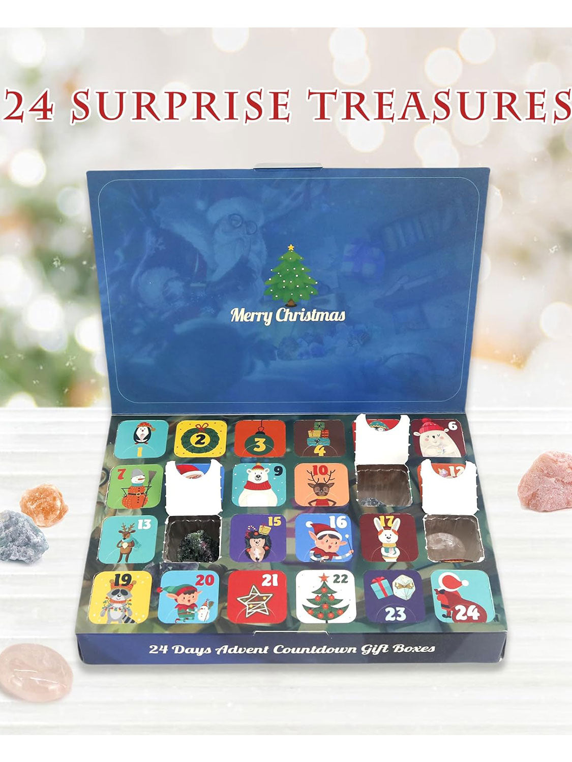 Christmas 24 Days Countdown Surprise Gem Series Gifts Contain 24 Different Kinds of Rocks