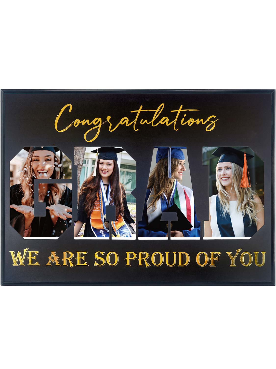 Graduation Wall Mounting 17x12 Black Picture Frame with Black Mat Displays Four 4x6 Photos