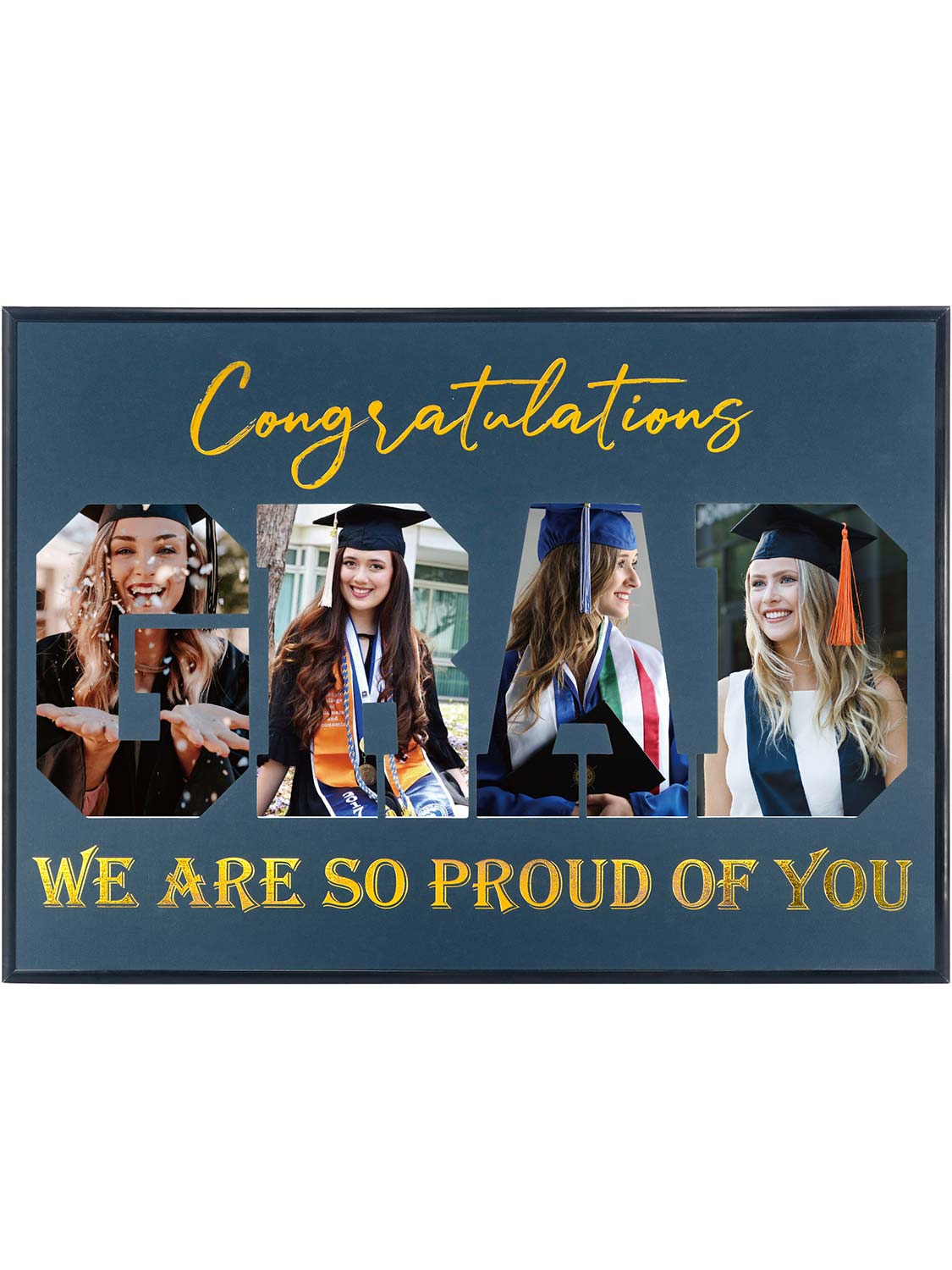 Graduation Wall Mounting 17x12 Black Picture Frame with Black Mat Displays Four 4x6 Photos