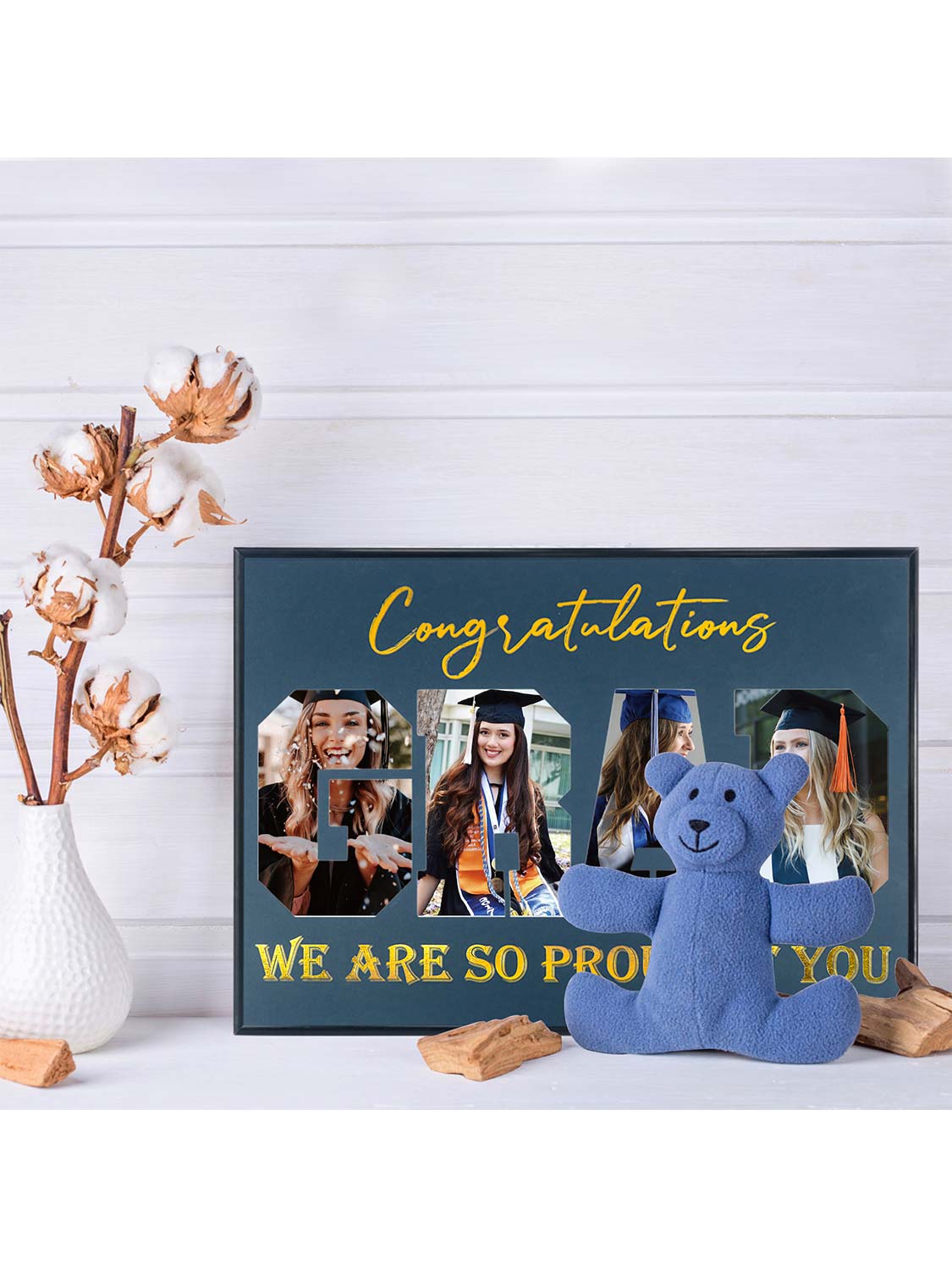 Graduation Wall Mounting 17x12 Black Picture Frame with Black Mat Displays Four 4x6 Photos