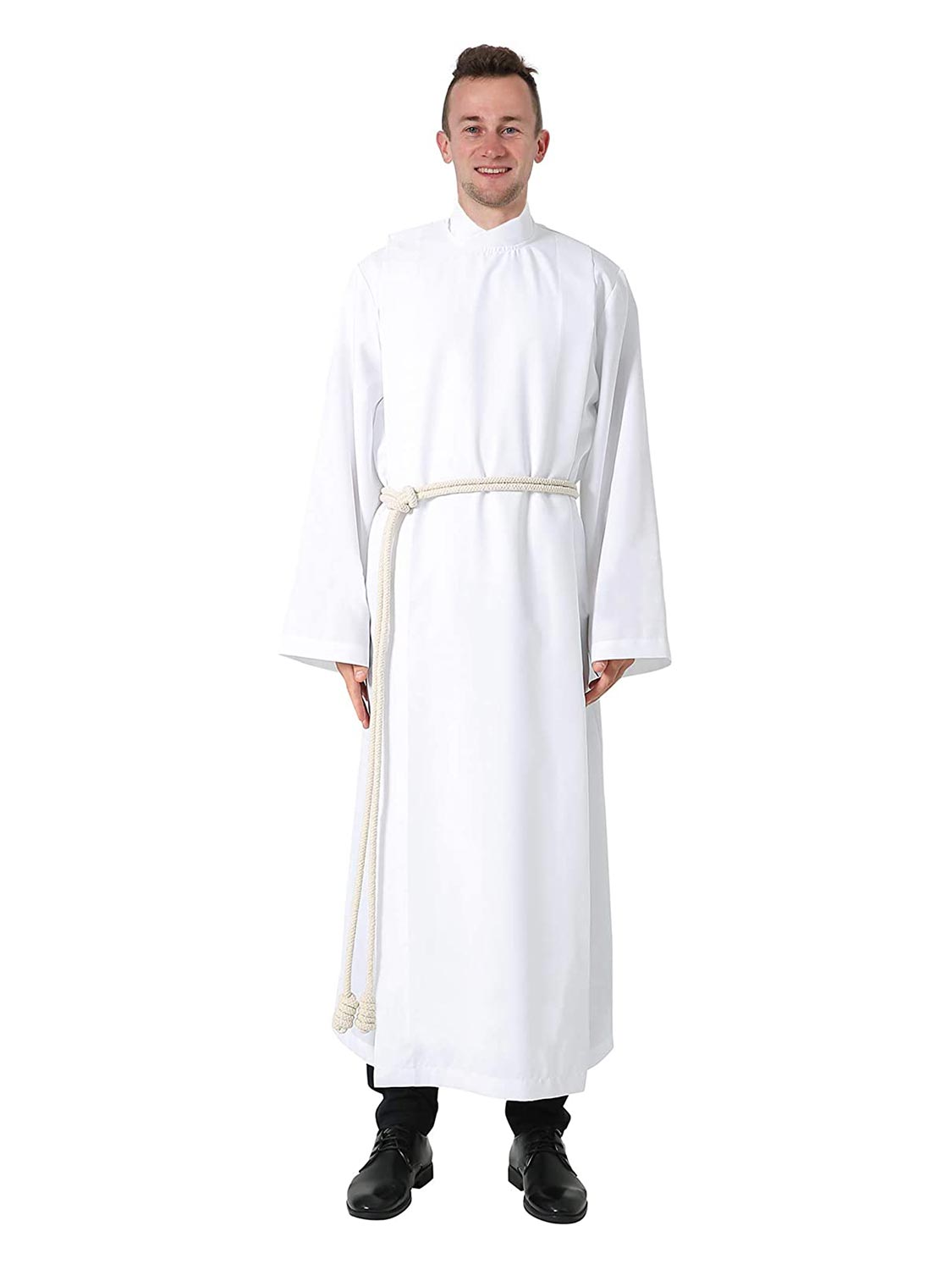 Front Wrap Clergy White ALB with Cotton Knot