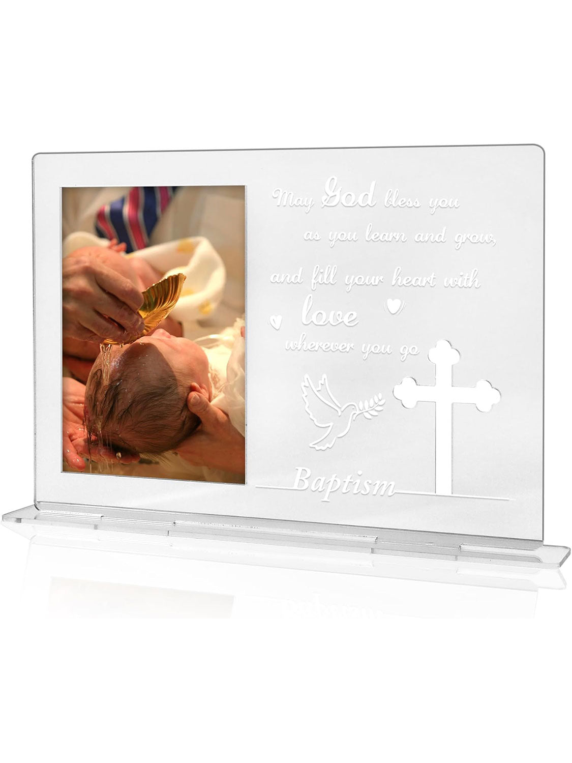 4*6 Baby Shower Christening Gifts Mirror Acrylic with Dove Printed Baptism Picture Frame