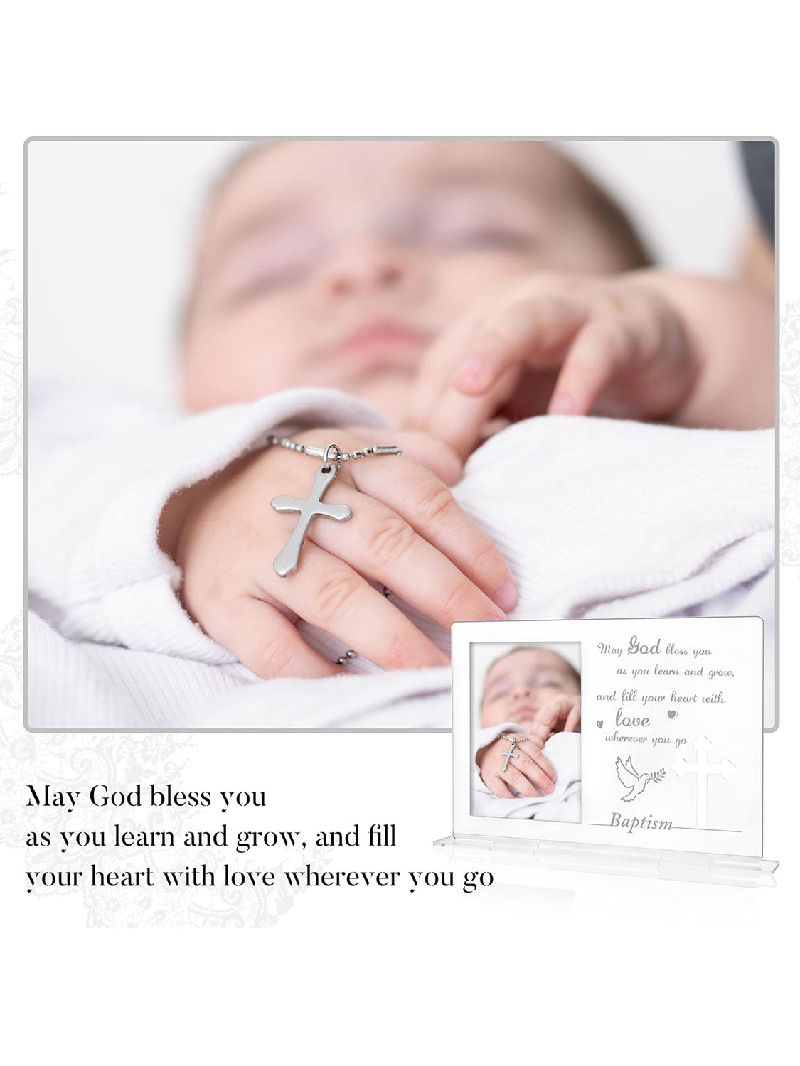 4*6 Baby Shower Christening Gifts Mirror Acrylic with Dove Printed Baptism Picture Frame