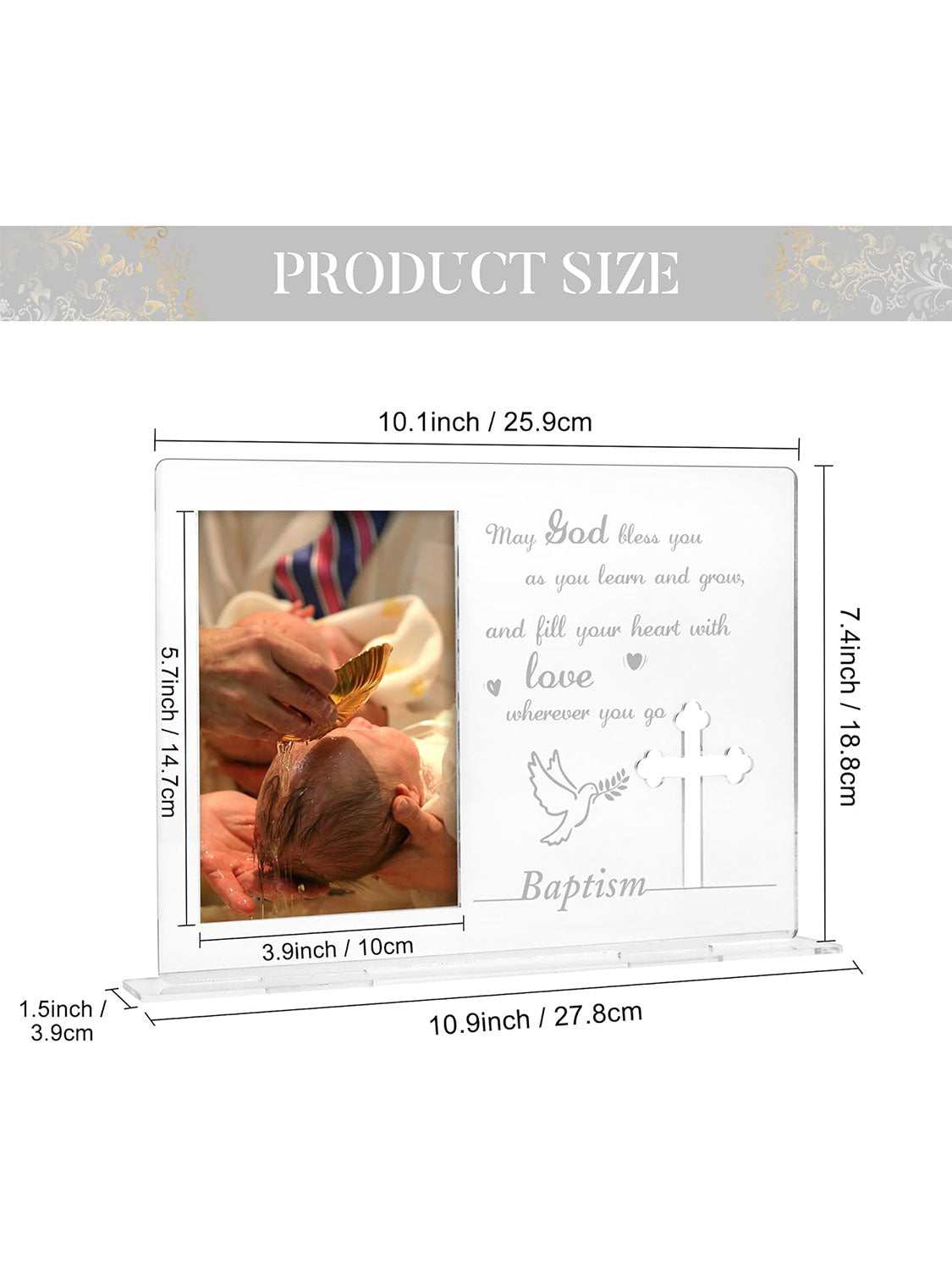 4*6 Baby Shower Christening Gifts Mirror Acrylic with Dove Printed Baptism Picture Frame