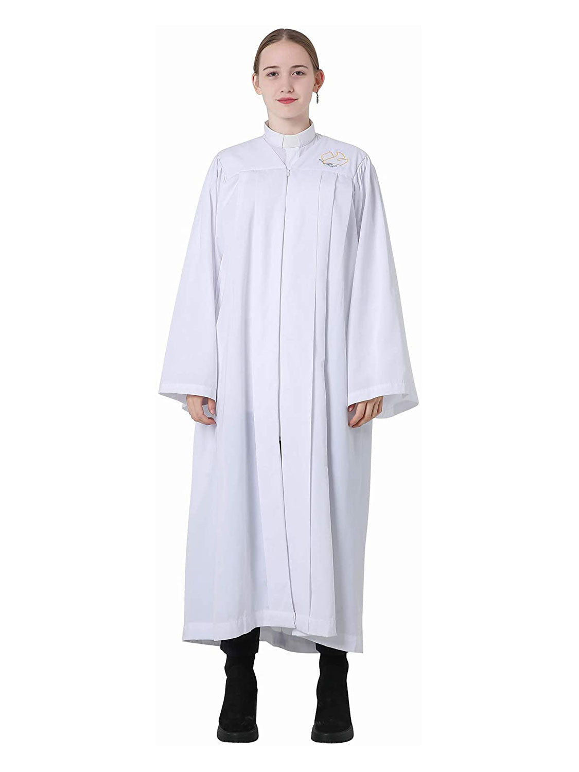 Unisex Premium Adult White Baptismal Robe with Embroidered Dove