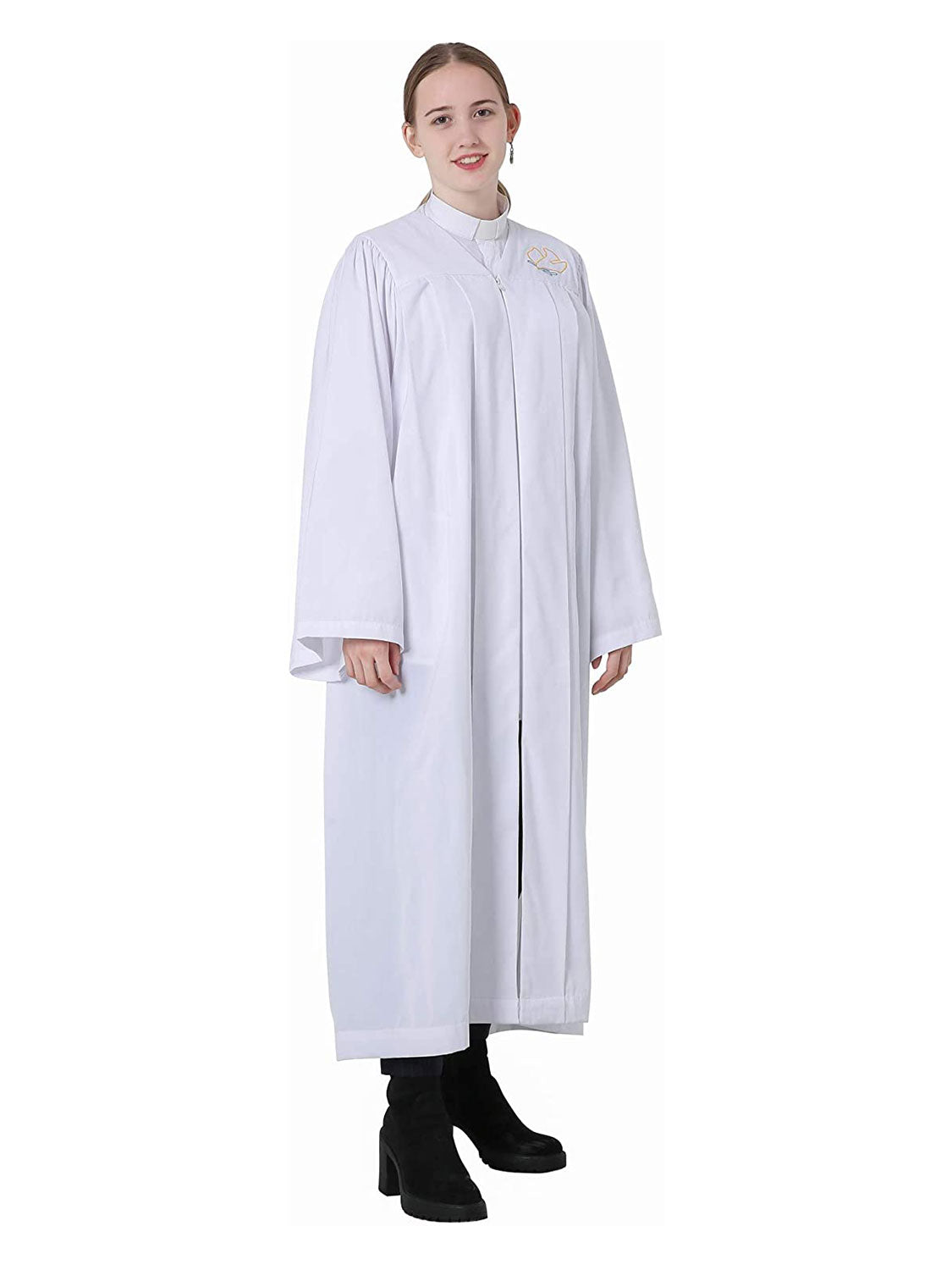 Unisex Premium Adult White Baptismal Robe with Embroidered Dove