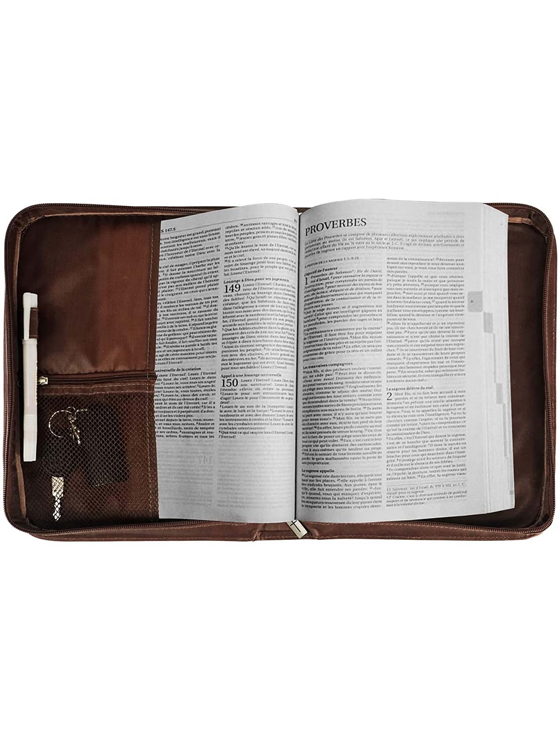 Brown PU Leather Durable Zipper Bible Carrying Bag