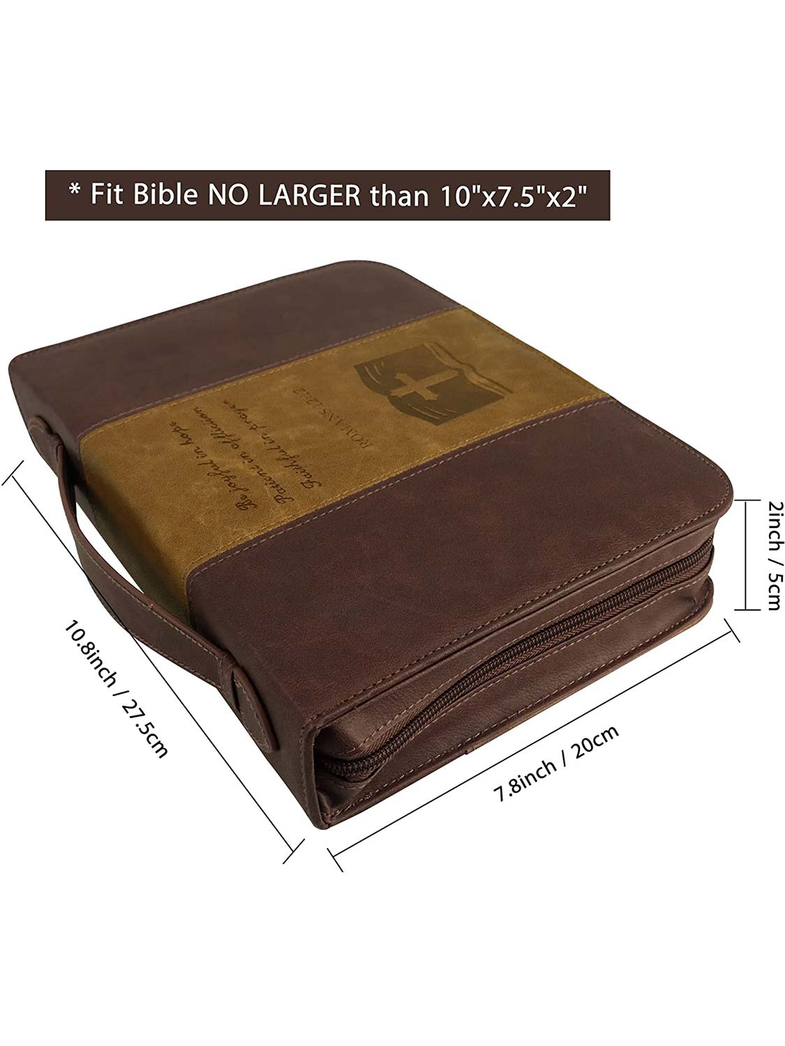 Brown PU Leather Durable Zipper Bible Carrying Bag