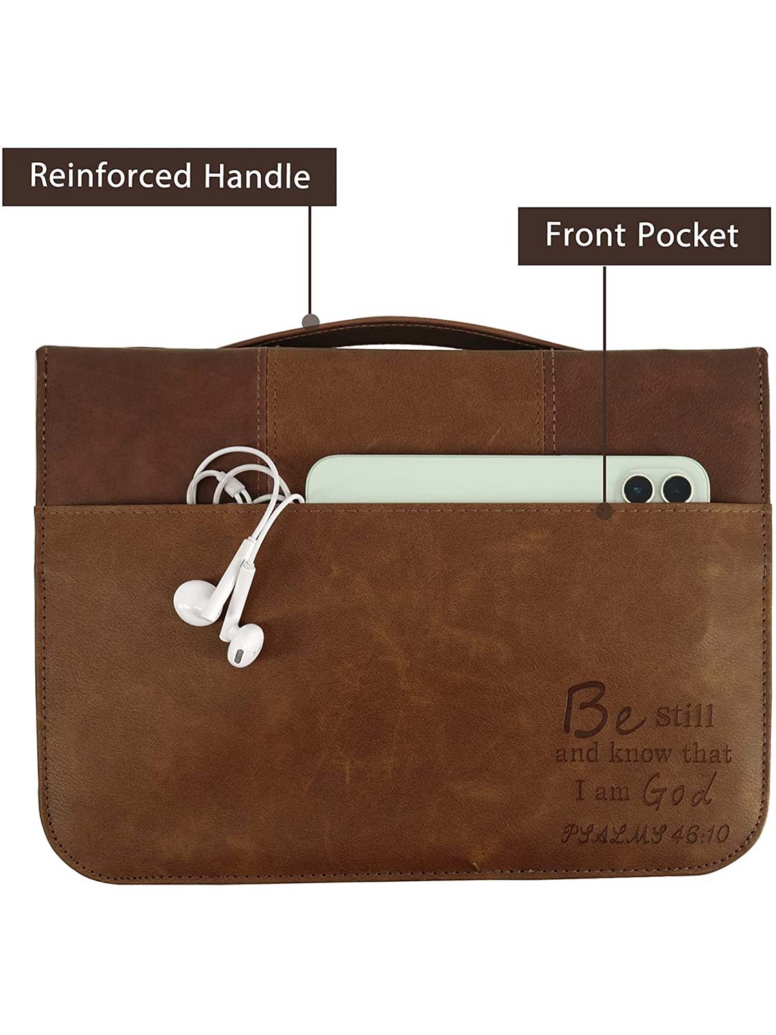 Brown PU Leather Durable Zipper Bible Carrying Bag