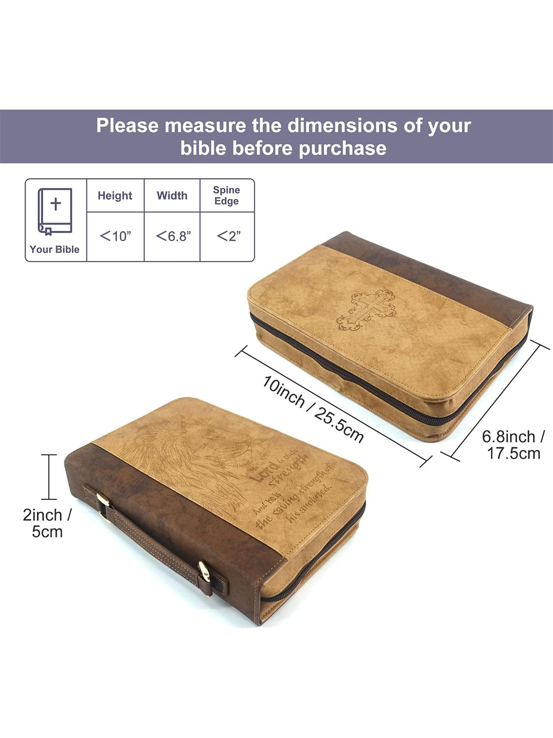 Men's PU Leather Classic Lion Bible Cover Scripture Case with Handle Pocket - 2 Colors Available