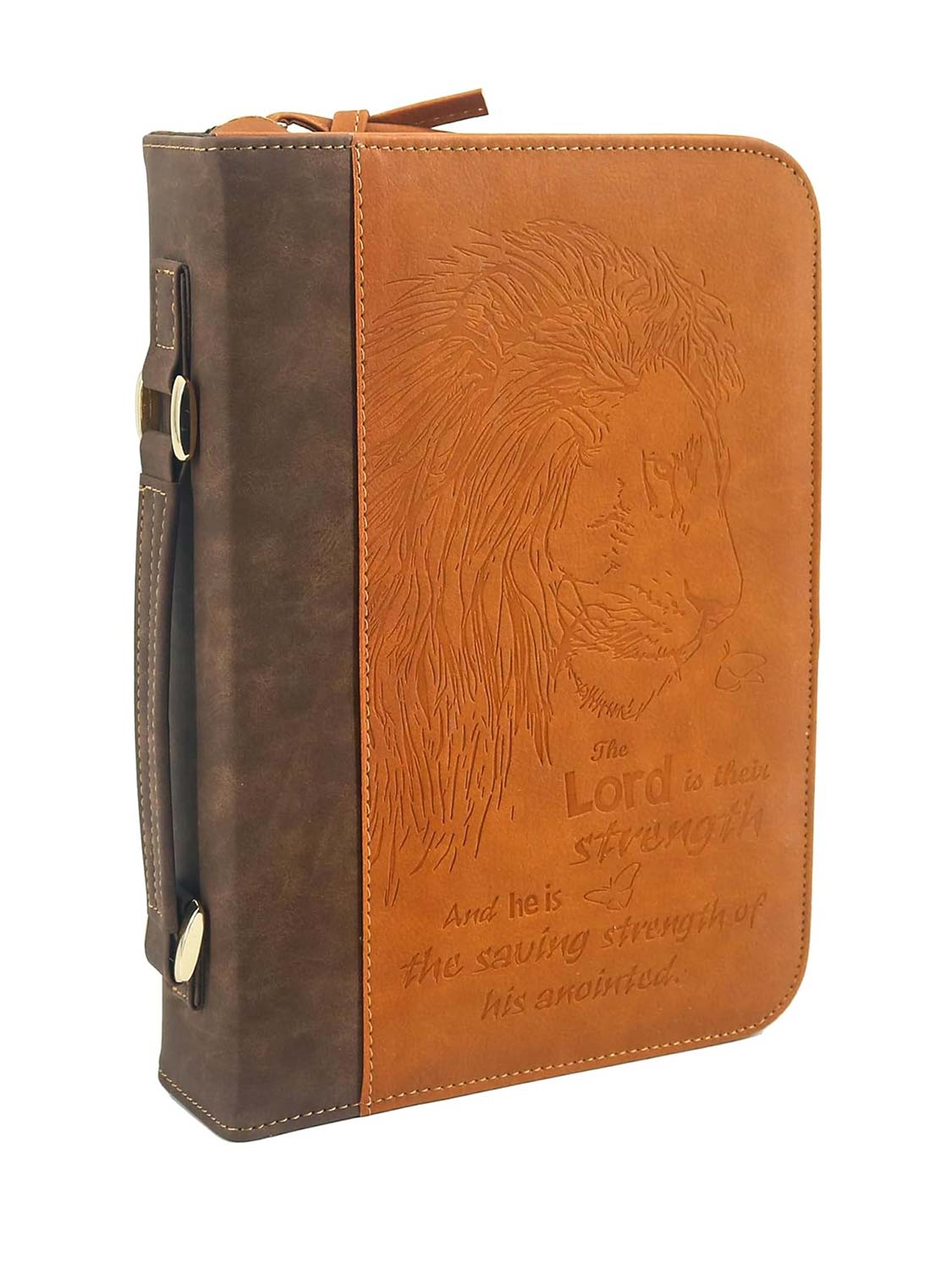 Men's PU Leather Classic Lion Bible Cover Scripture Case with Handle Pocket - 2 Colors Available