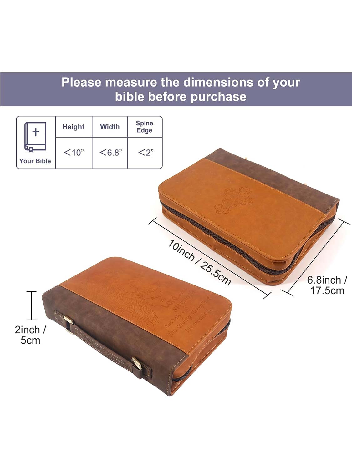 Men's PU Leather Classic Lion Bible Cover Scripture Case with Handle Pocket - 2 Colors Available