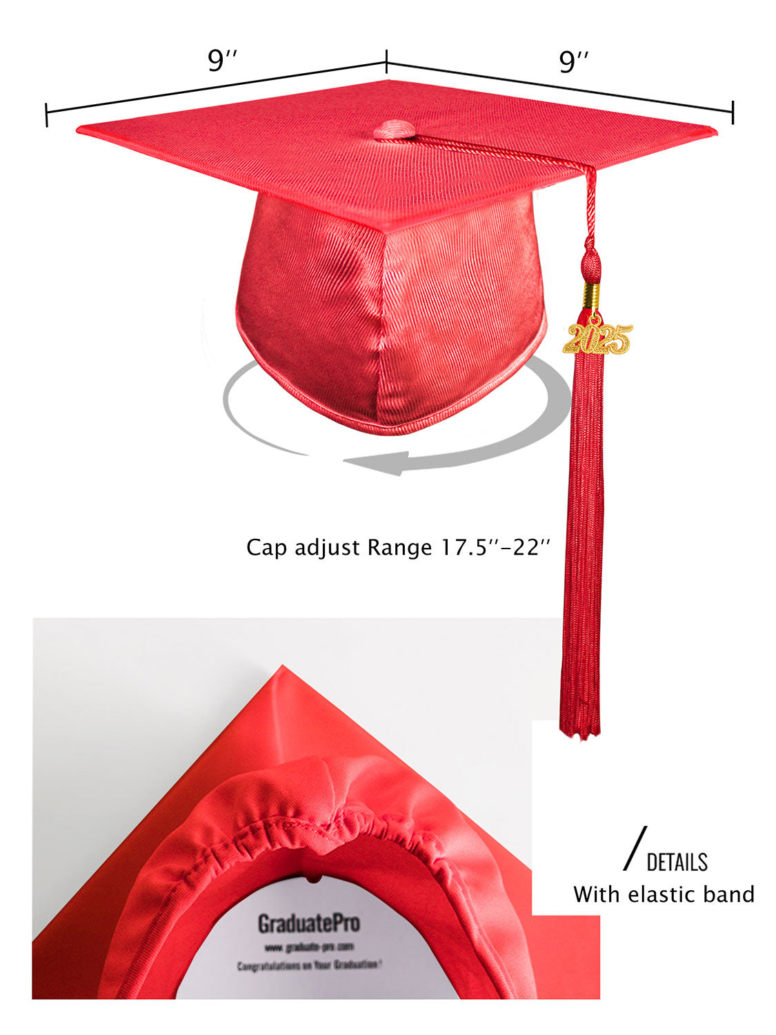 Shiny Kindergarten Cap and Tassel - 12 Colors Available