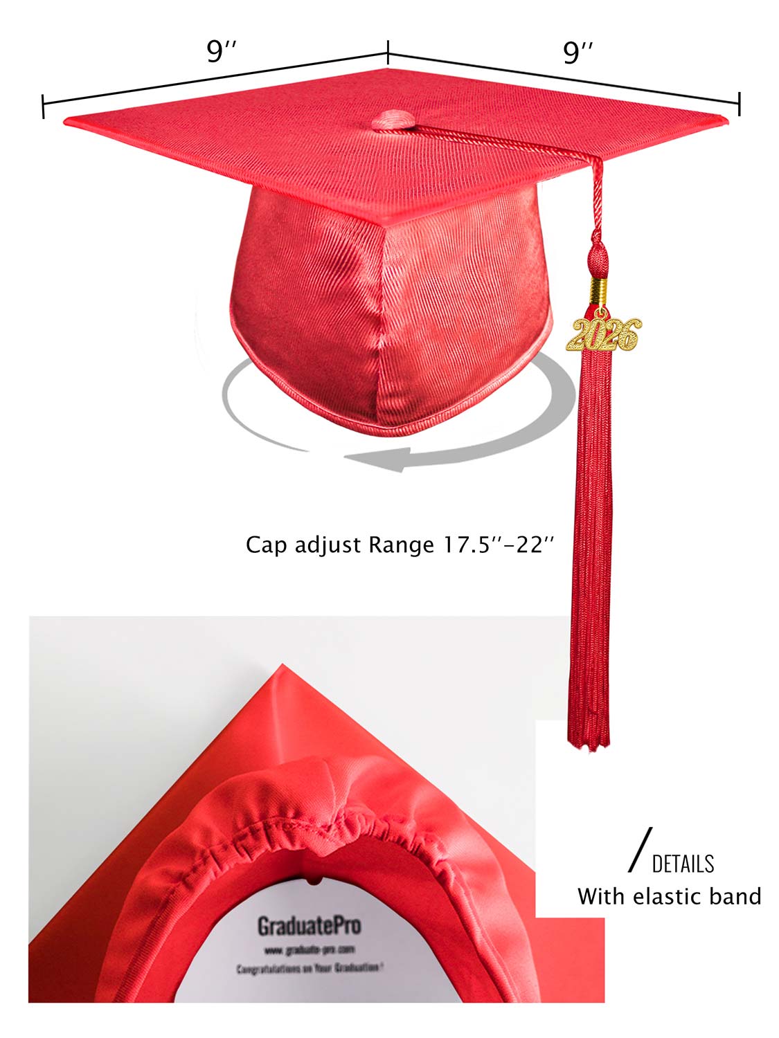 Shiny Kindergarten Cap and Tassel - 12 Colors Available