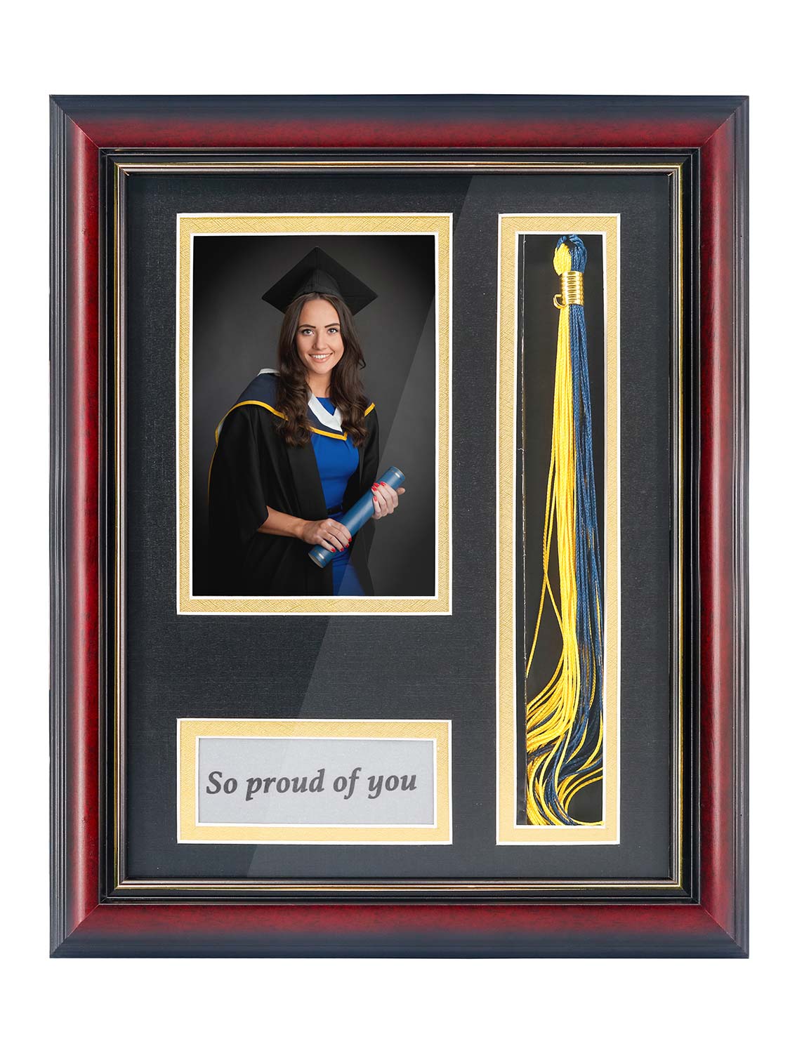 Cherry Real Wood Look Gold Trim with Tassel Holder Picture Frame - 6 Styles Available