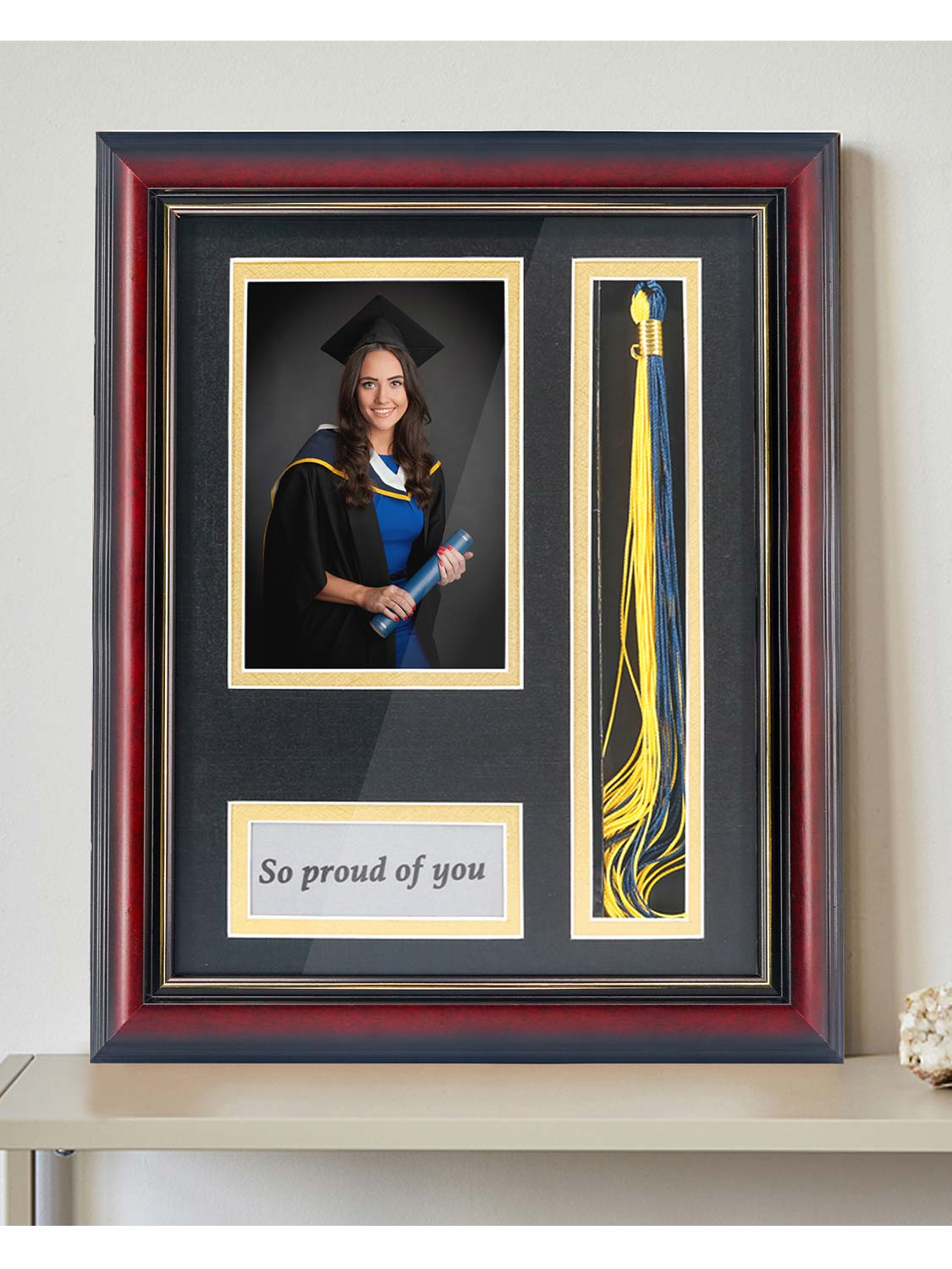 Cherry Real Wood Look Gold Trim with Tassel Holder Picture Frame - 6 Styles Available