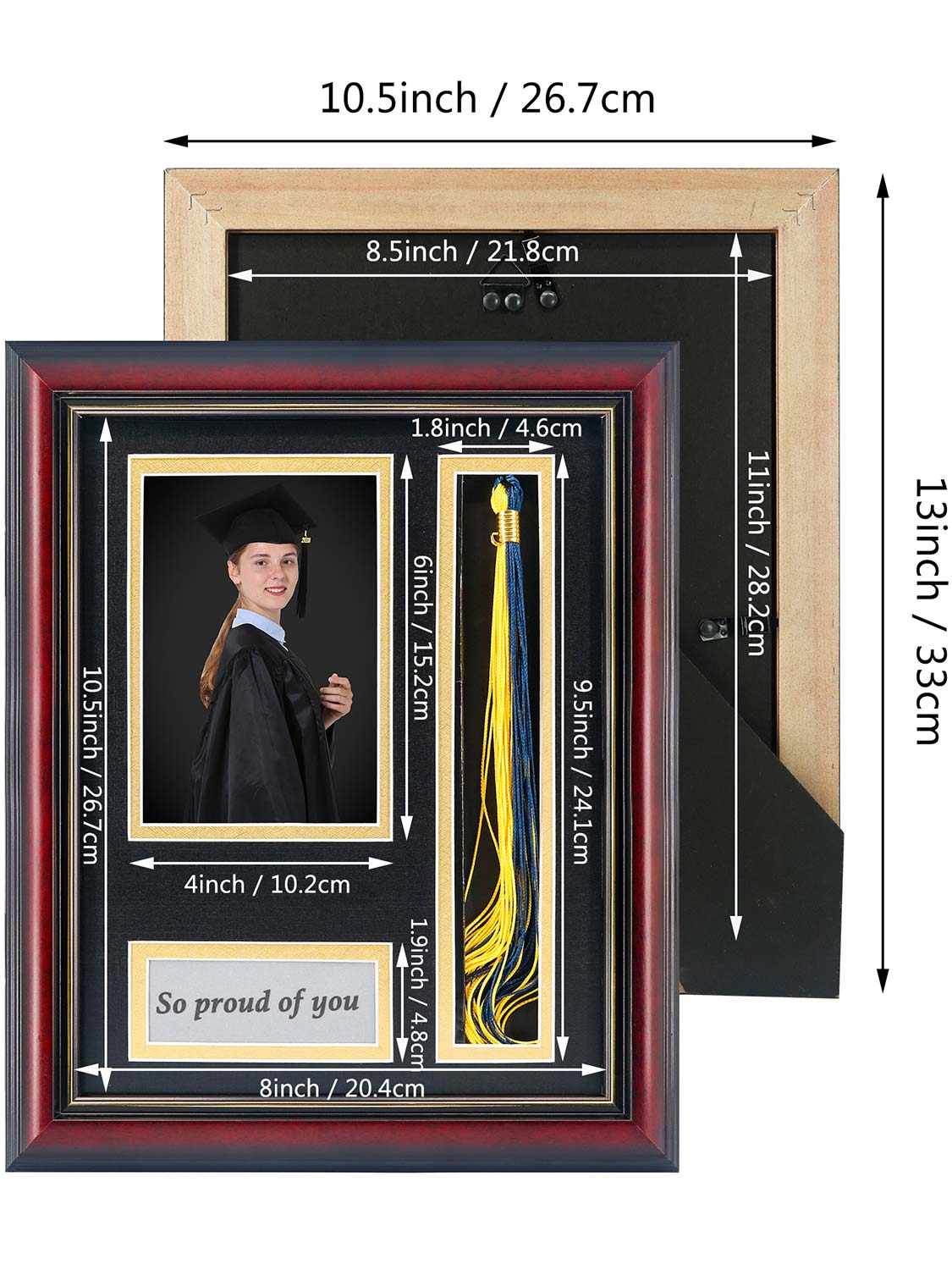 Cherry Real Wood Look Gold Trim with Tassel Holder Picture Frame - 6 Styles Available